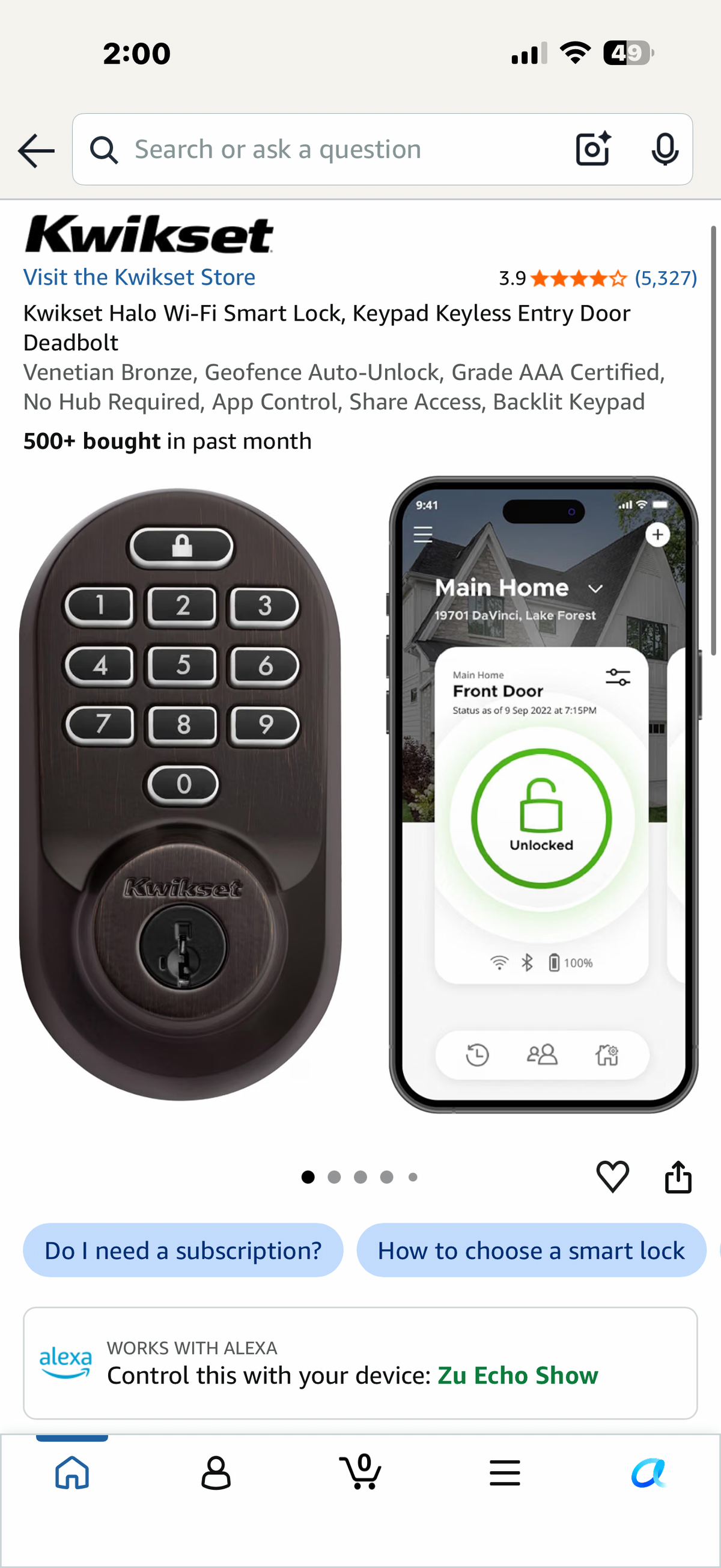 Kwikset Halo Wi-Fi Smart Lock, Keypad Keyless Entry Door Deadbolt