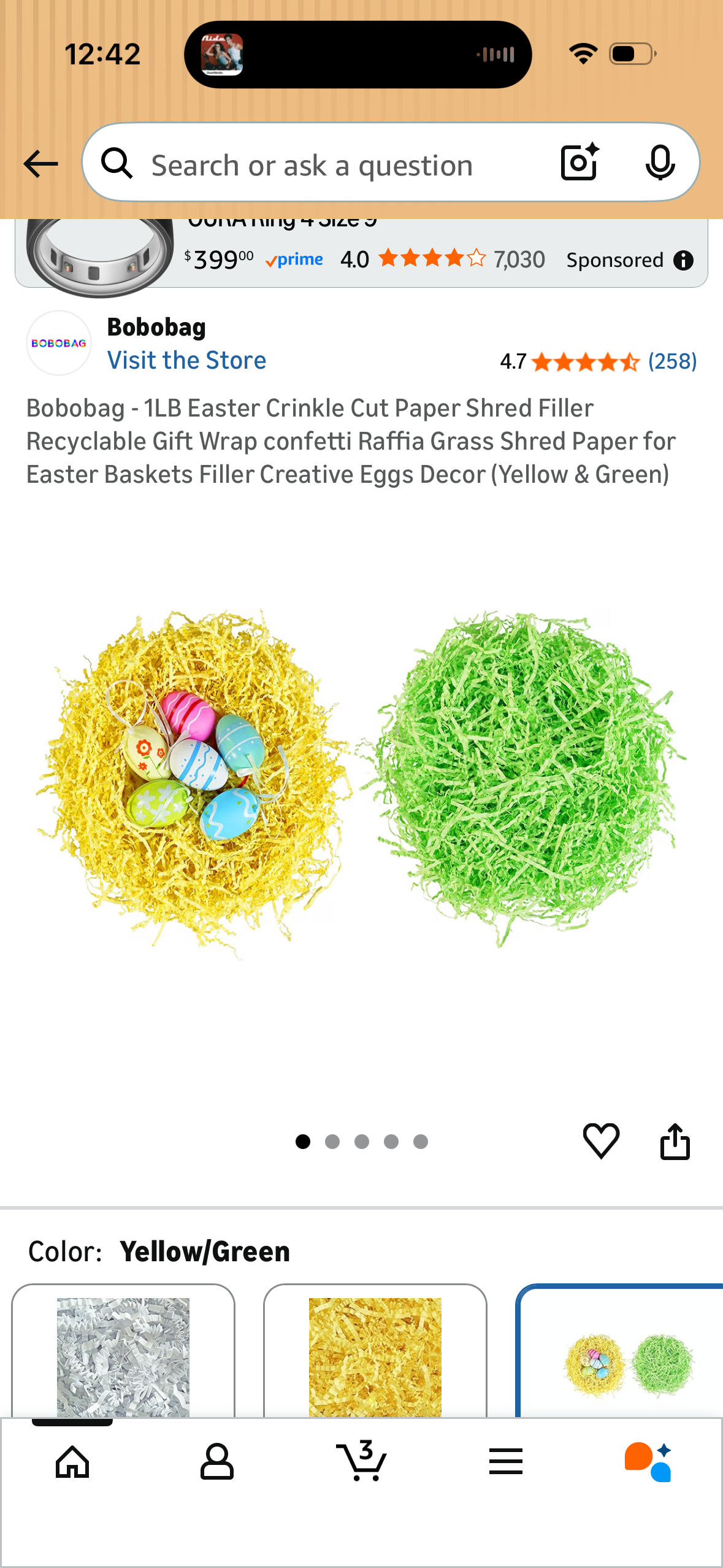 Bobobag - 1LB Crinkle Cut Paper Shred Filler Recyclable Gift Wrap confetti Raffia Grass Shred Paper for Easter Baskets Filler Creative Eggs Decor (Yellow & Green)