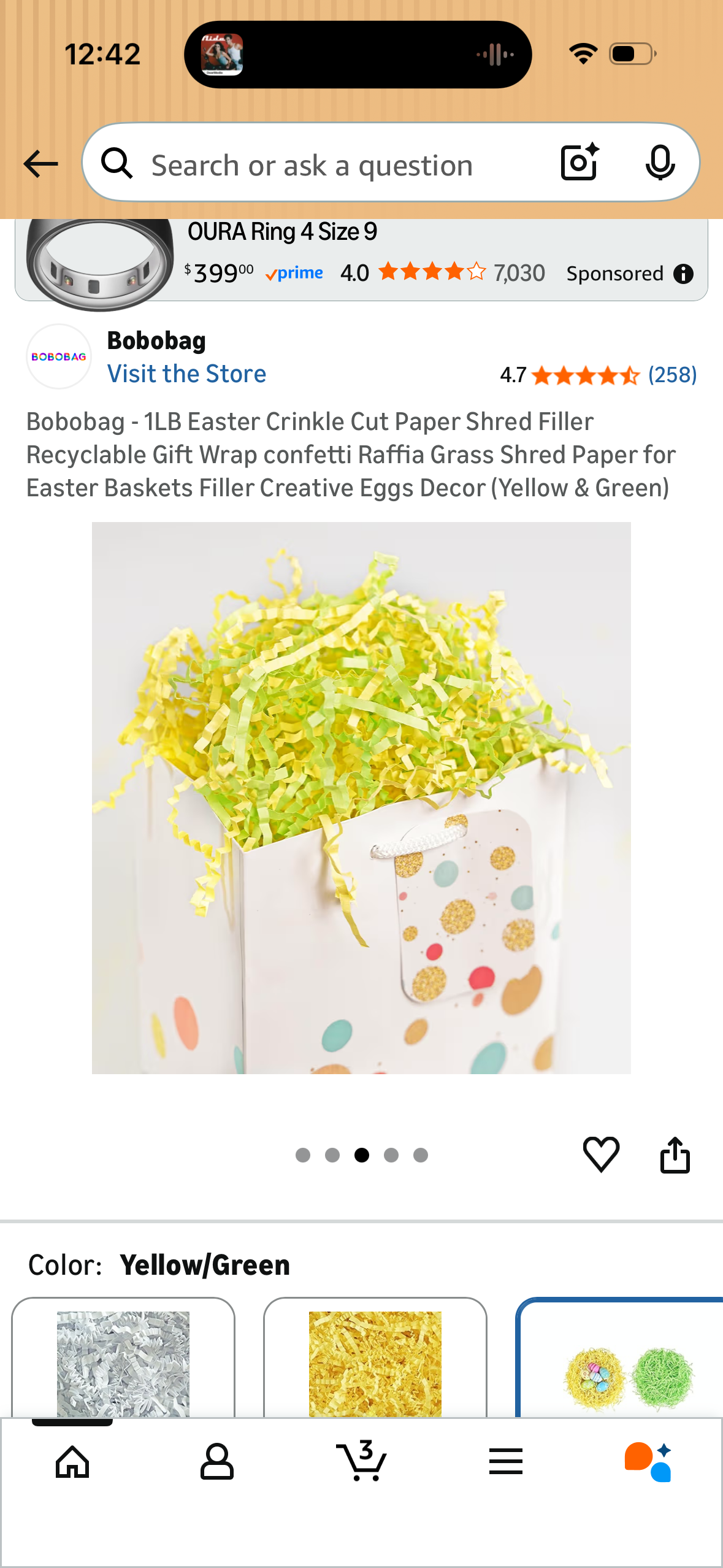 Bobobag - 1LB Crinkle Cut Paper Shred Filler Recyclable Gift Wrap confetti Raffia Grass Shred Paper for Easter Baskets Filler Creative Eggs Decor (Yellow & Green)