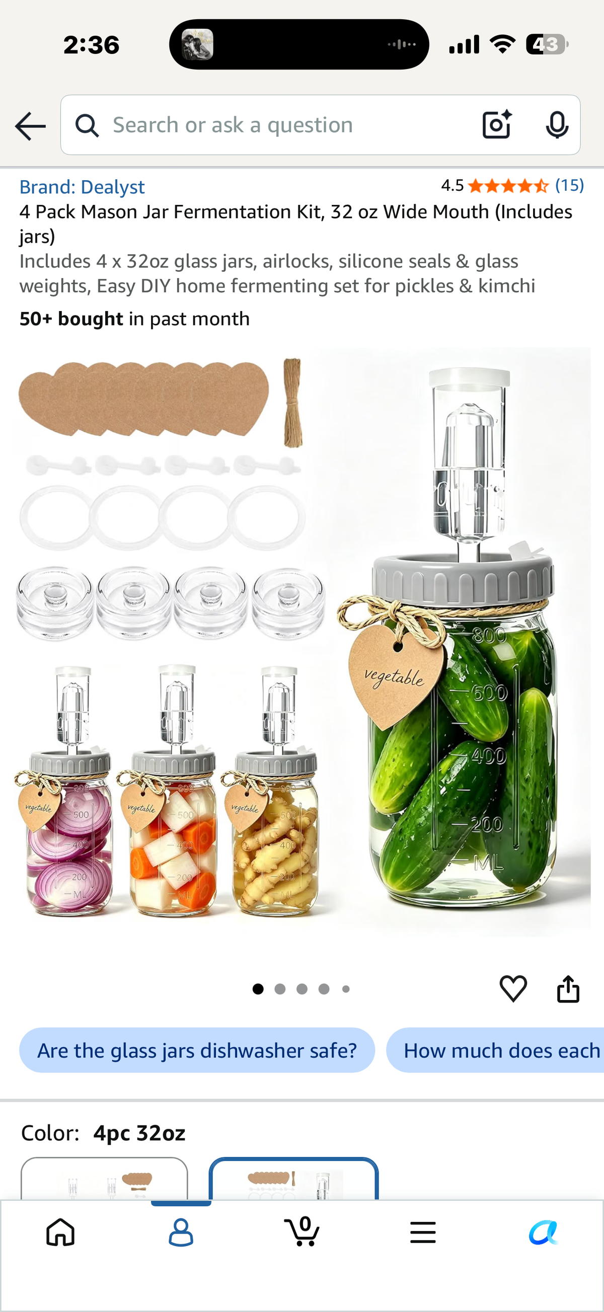 4 Pack Mason Jar Fermentation Kit, 32 oz Wide Mouth (Includes jars