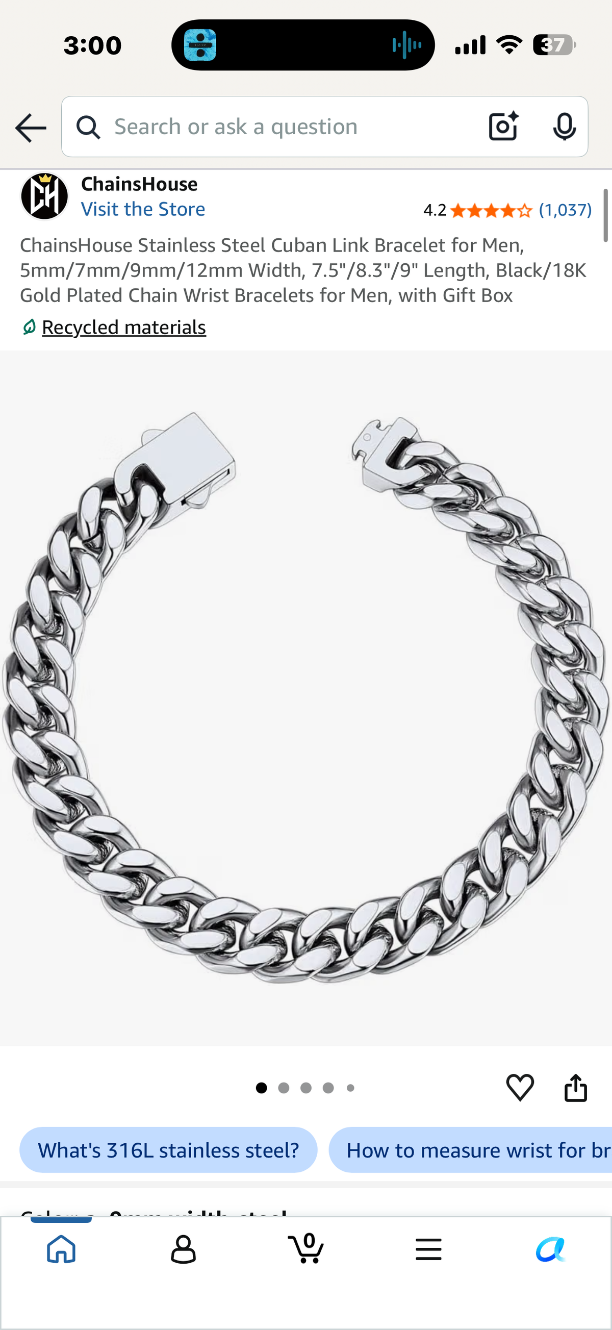 ChainsHouse Stainless Steel Cuban Link Bracelet for Men, 9mm Width, 8.3 Length, Black/18K Gold Plated Chain Wrist Bracelets