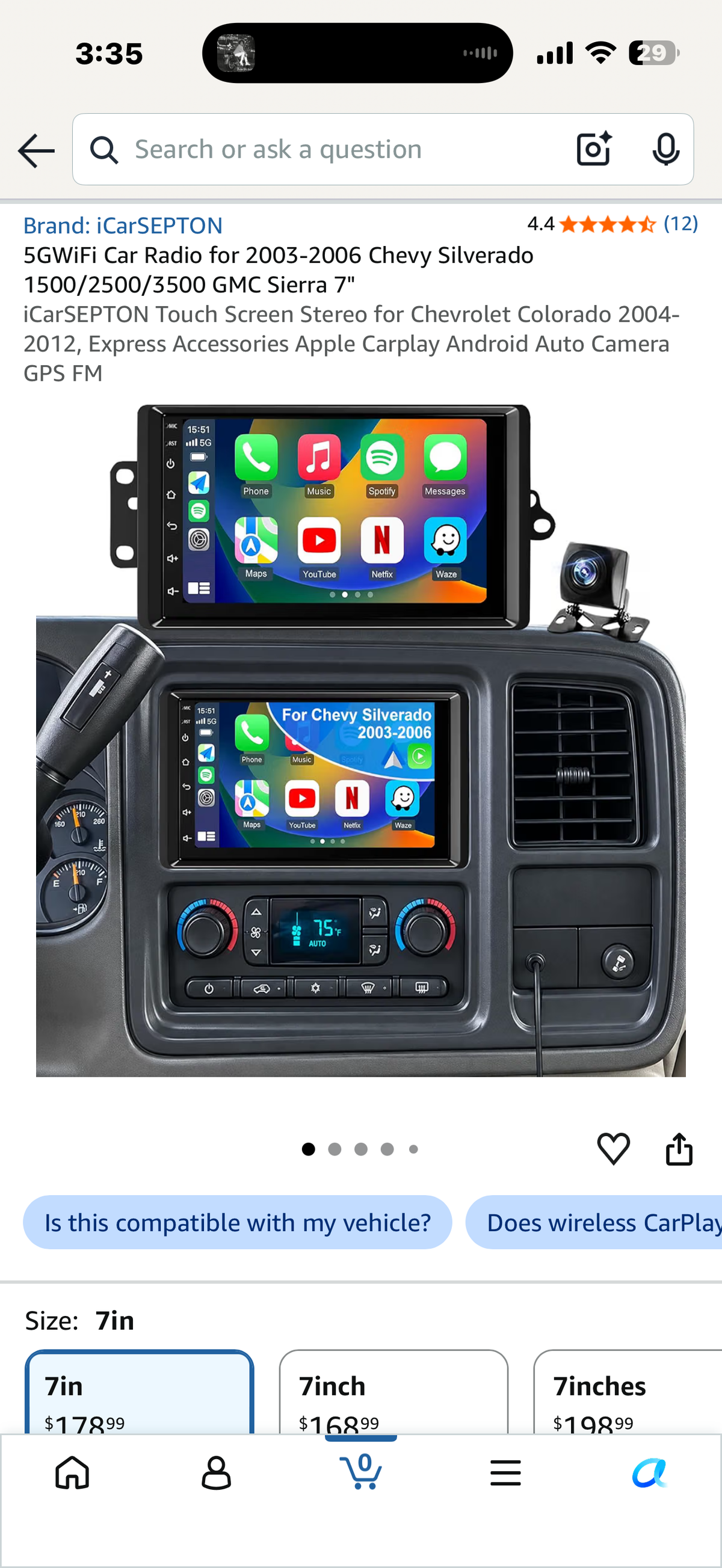 5GWiFi Car Radio for 2003-2006 Chevy Silverado 1500/2500/3500 GMC Sierra 7"
