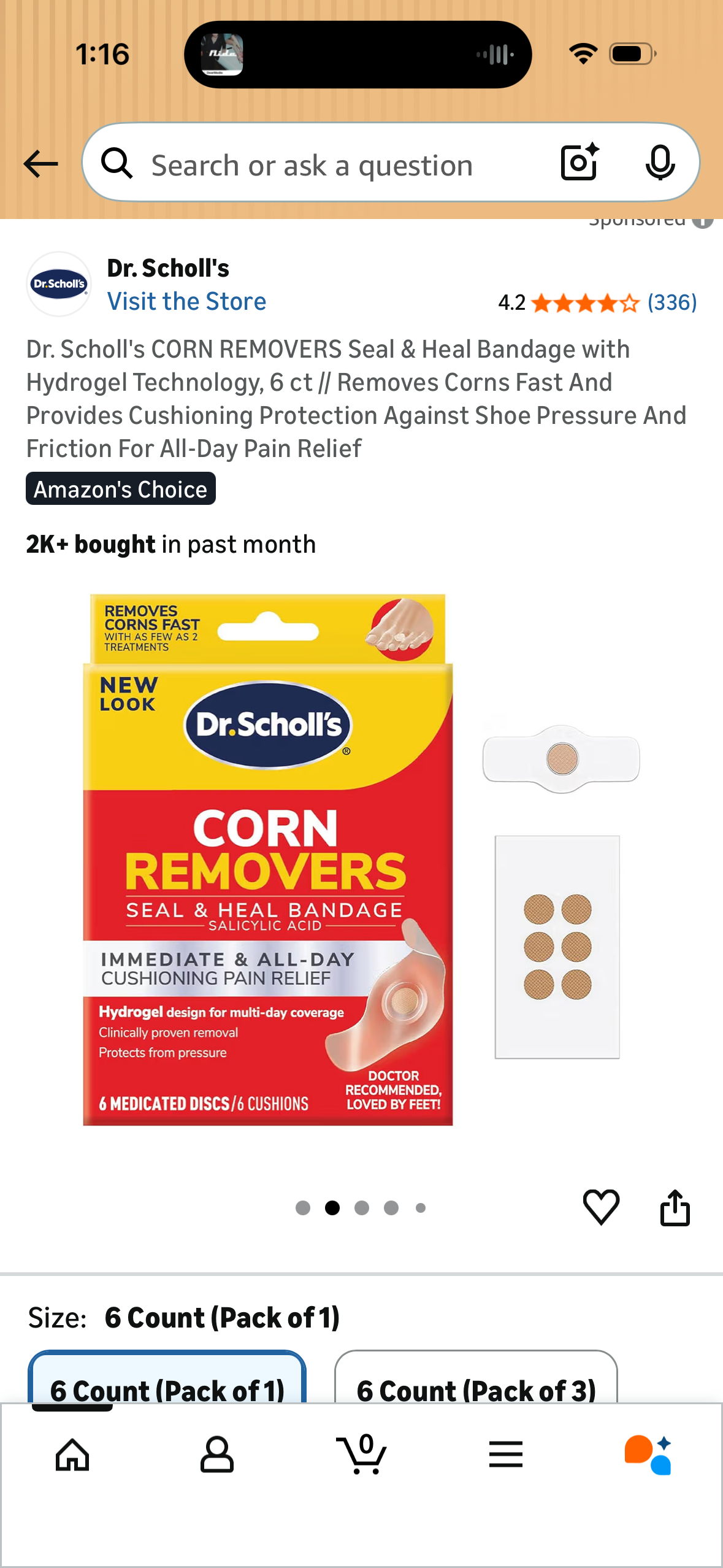 Dr. Scholl's CORN REMOVERS Seal & Heal Bandage with Hydrogel Technology, 6 ct // Removes Corns Fast And Provides Cushioning Protection Against Shoe Pressure And Friction For All-Day Pain Relief