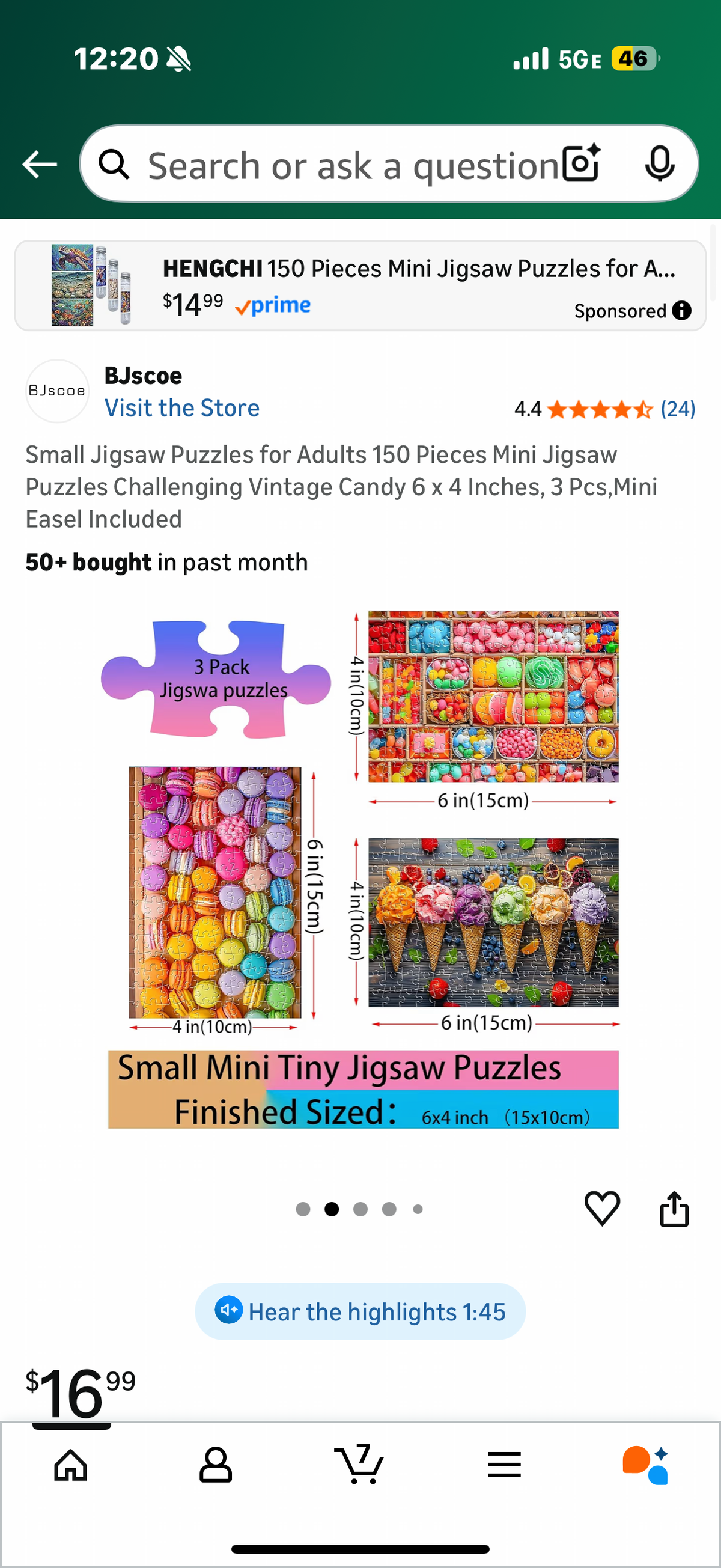 Small Jigsaw Puzzles for Adults 150 Pieces Vintage Candy Mini Puzzles Challenging 6 x 4 Inches, 3 Pcs,Mini Easel Included