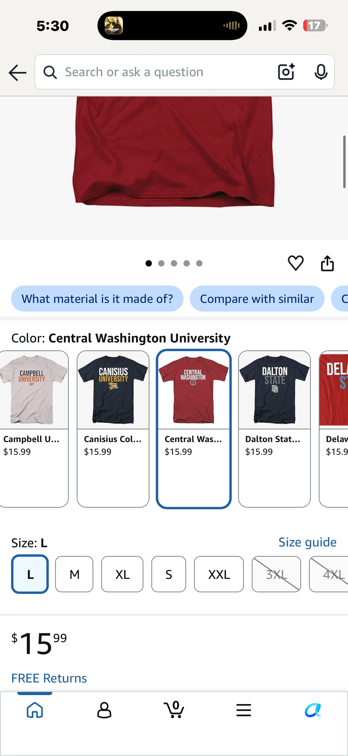 Central Washington T-Shirt (Size Large)