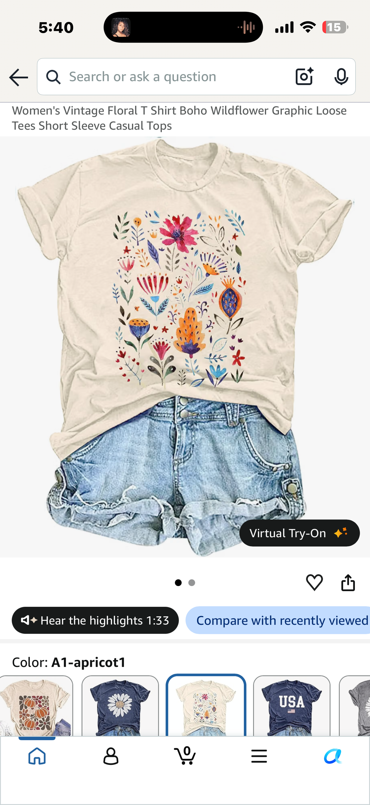 Women’s Graphic Floral Tee (Size Large)