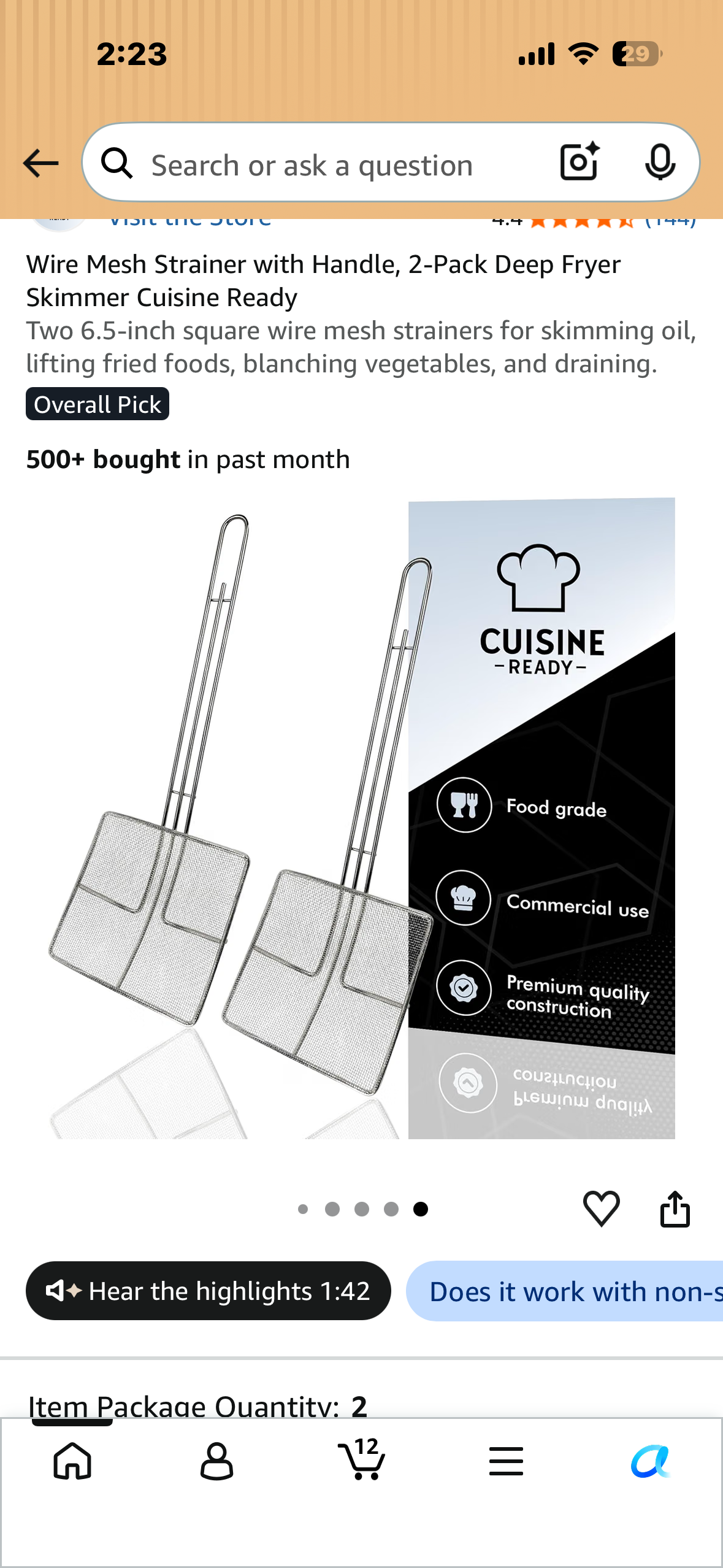 Wire Mesh Strainer with Handle, 2-Pack Deep Fryer Skimmer Cuisine Ready Two 6.5-inch square wire mesh strainers for skimming oil, lifting fried foods, blanching vegetables, and draining.