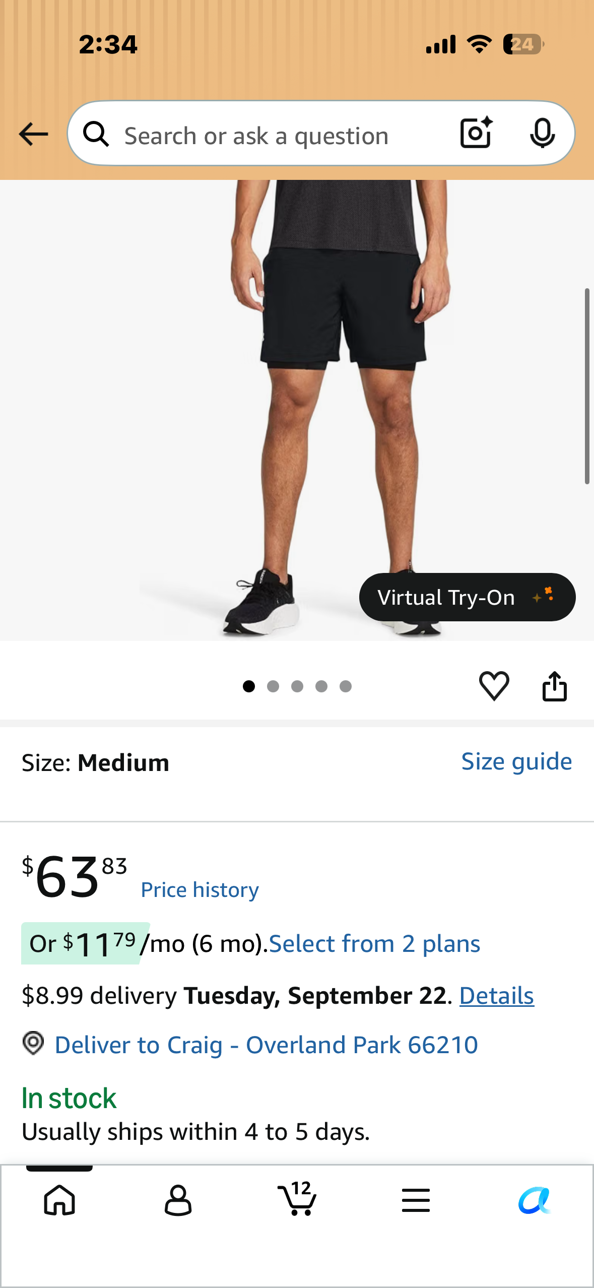 Under Armour Launch,   7-Inch, 2-in-1 Training Shorts - Black (Size Medium)
