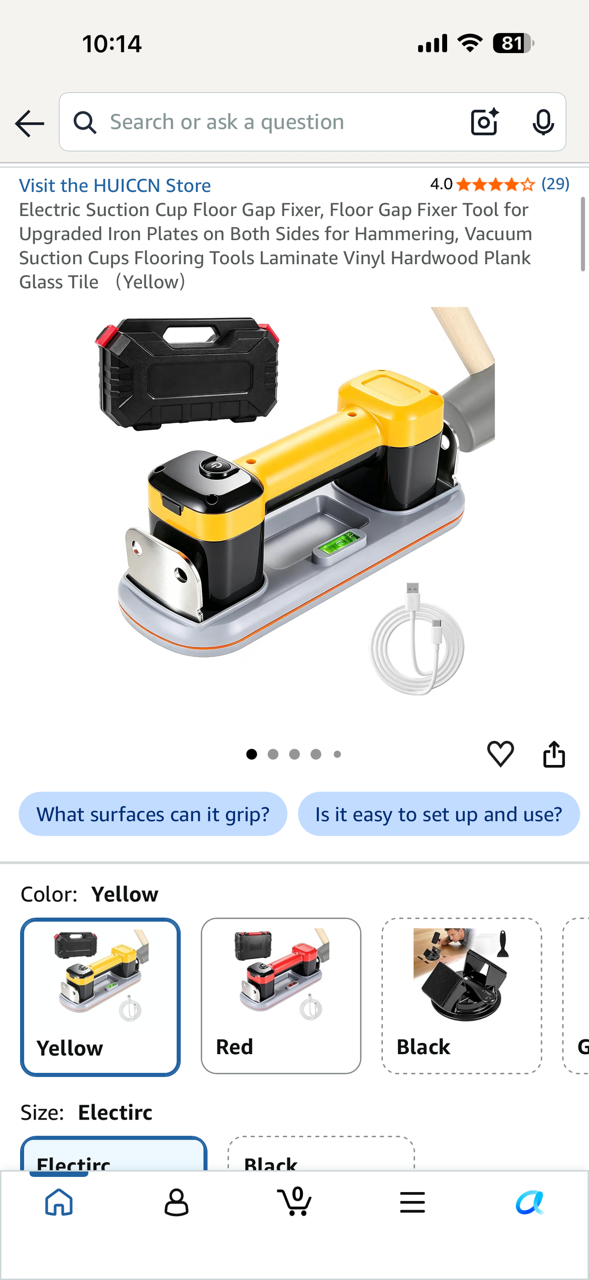 Electric Suction Cup Floor Gap Fixer, Floor Gap Fixer Tool for Upgraded Iron Plates on Both Sides for Hammering, Vacuum Suction Cups Flooring Tools Laminate Vinyl Hardwood Plank Glass Tile （Yellow）