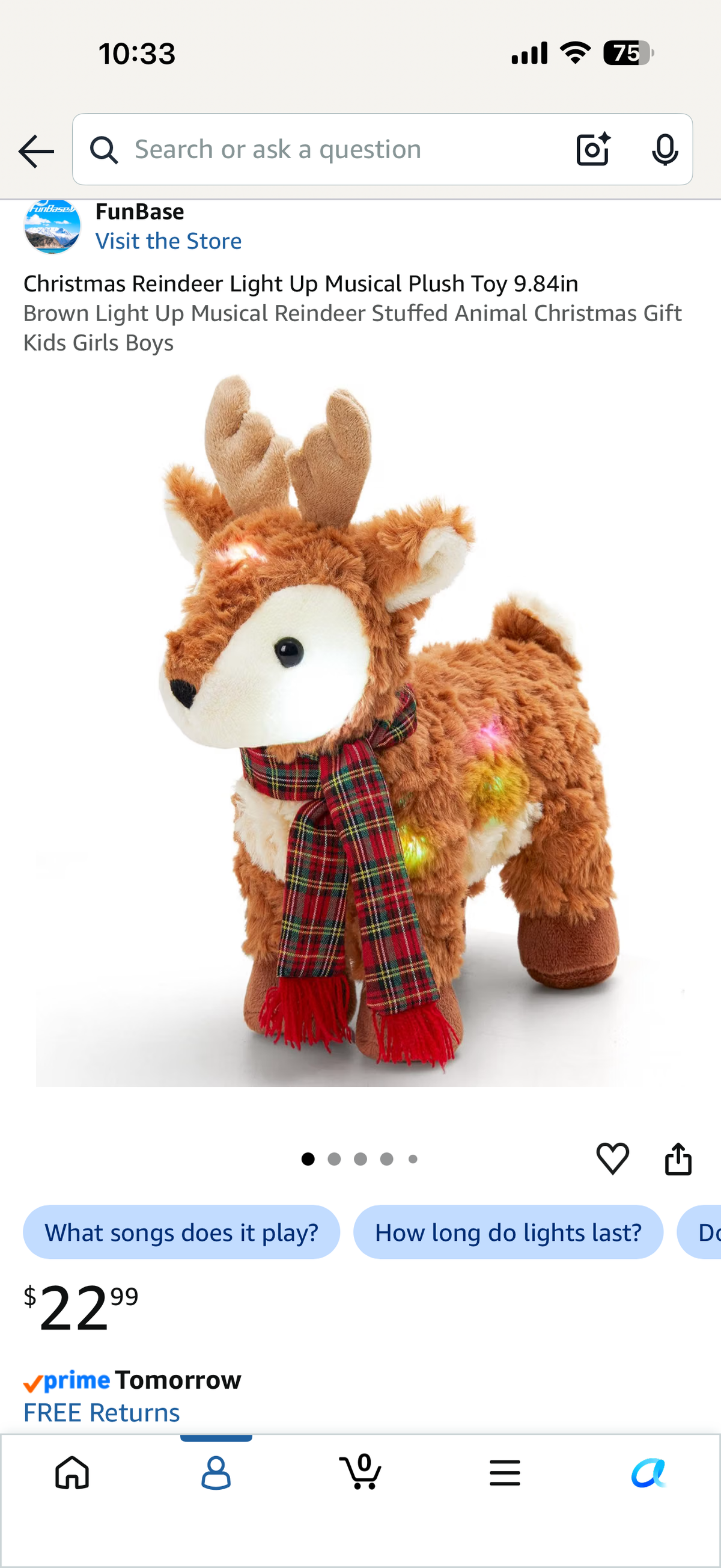Christmas Reindeer Light Up Musical Plush Toy 9.84in