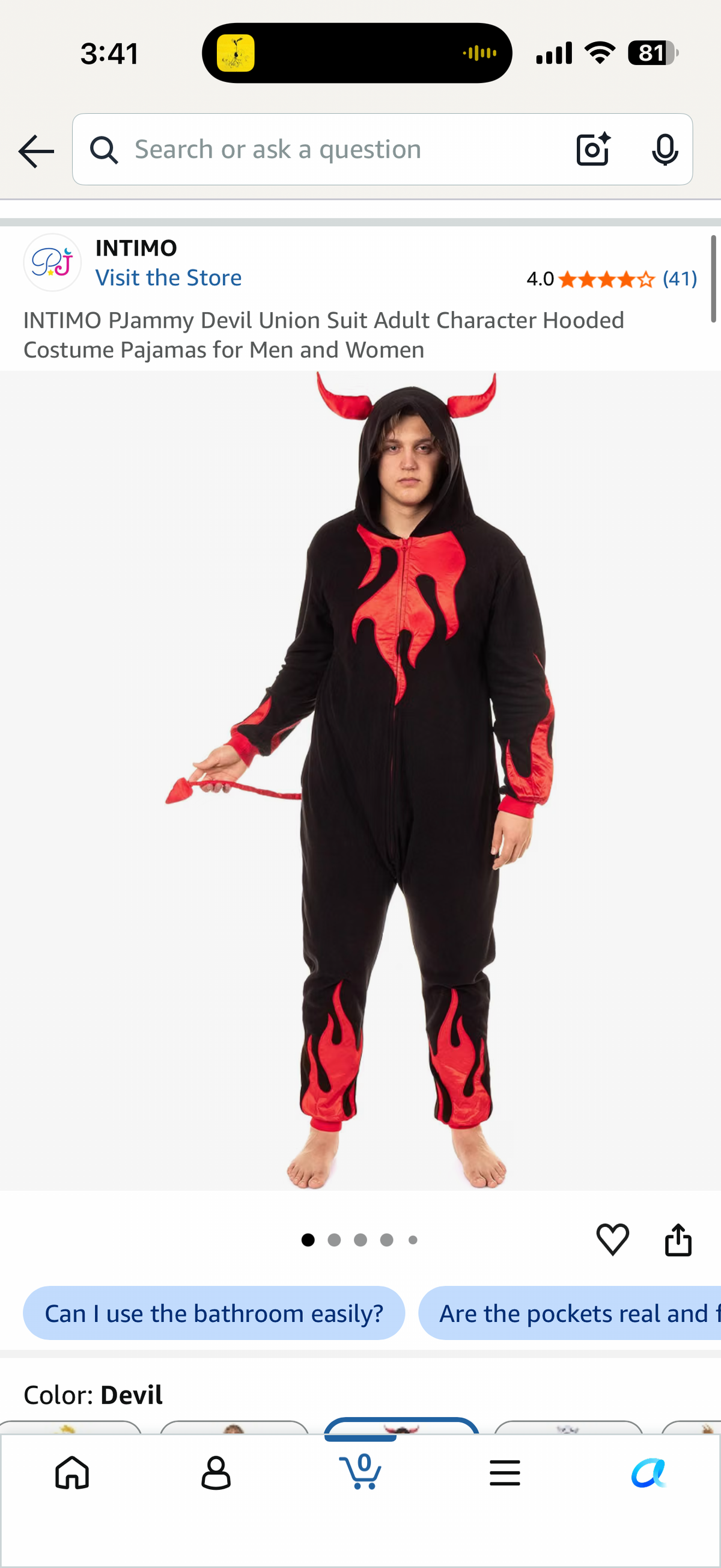 INTIMO PJammy Devil Union Suit Adult Character Hooded Costume Pajamas for Men and Women (Size L/XL)