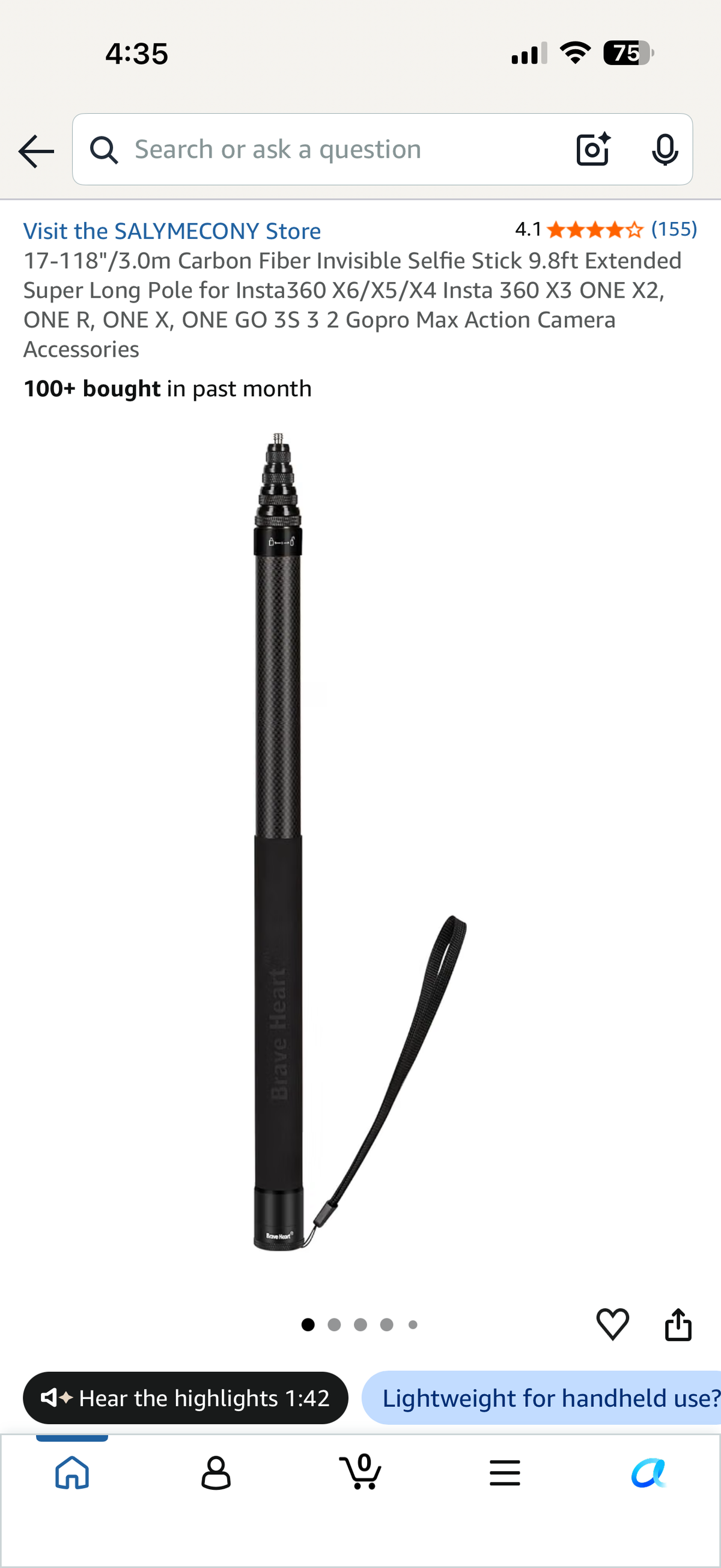 17-118"/3.0m Carbon Fiber Invisible Selfie Stick