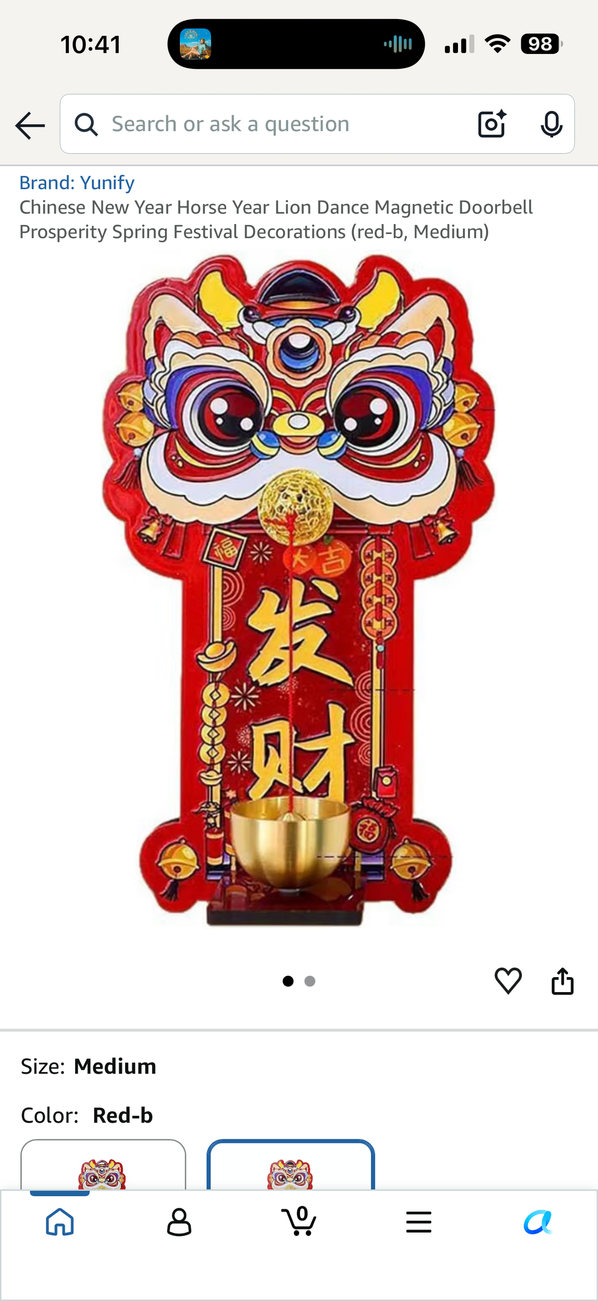 Chinese New Year Horse Year Lion Dance Magnetic Doorbell Prosperity Spring Festival Decorations (red-b, Medium
