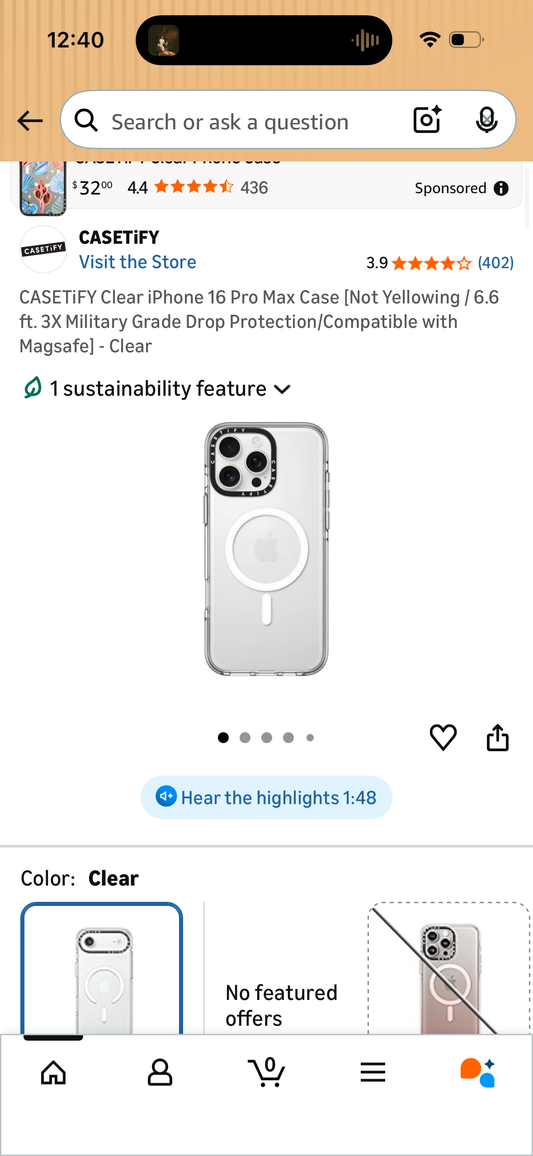 CASETiFY Clear iPhone 16 Pro Max Case [Not Yellowing / 6.6 ft. 3X Military Grade Drop Protection/Compatible with Magsafe] - Clear