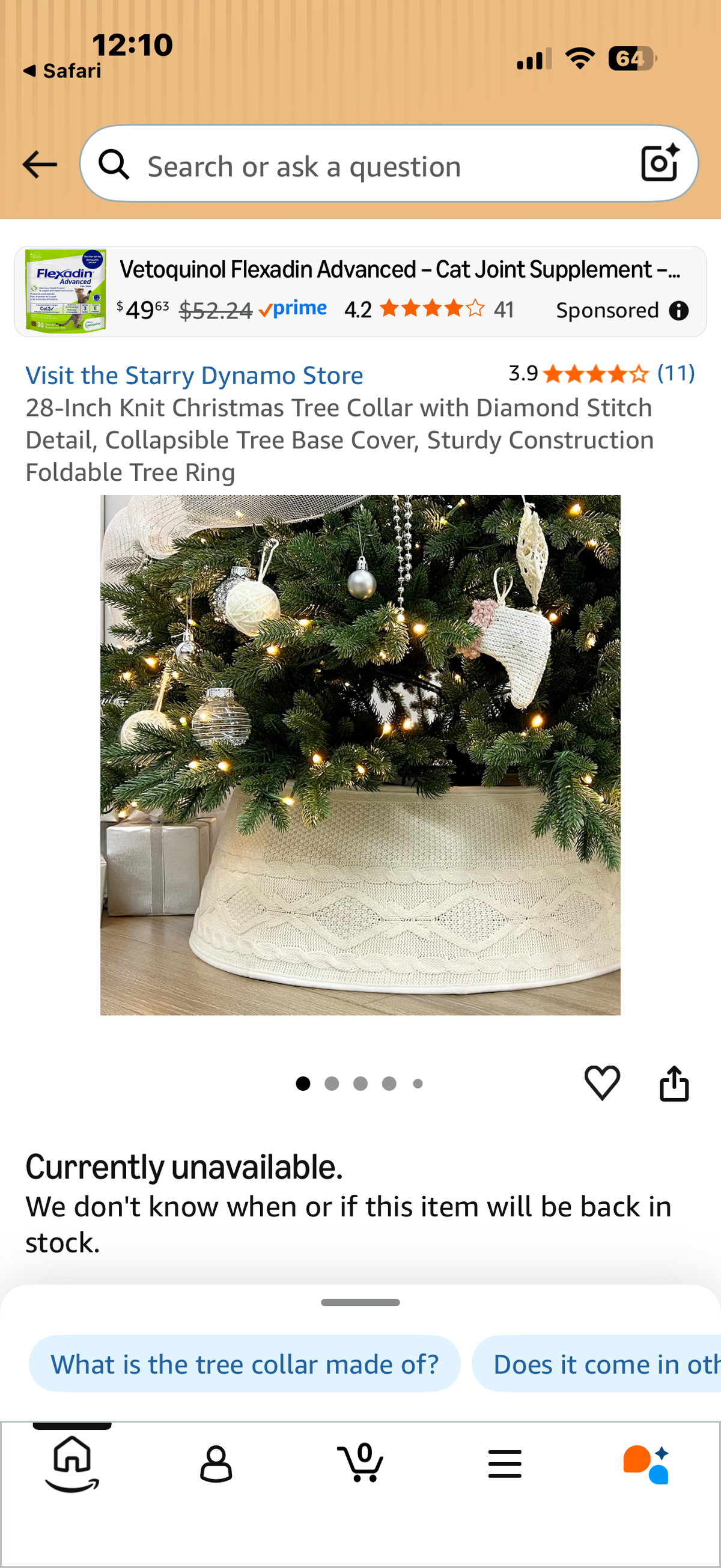 28-Inch Knit Christmas Tree Collar with Diamond Stitch Detail, Collapsible Tree Base Cover, Sturdy Construction Foldable Tree Ring