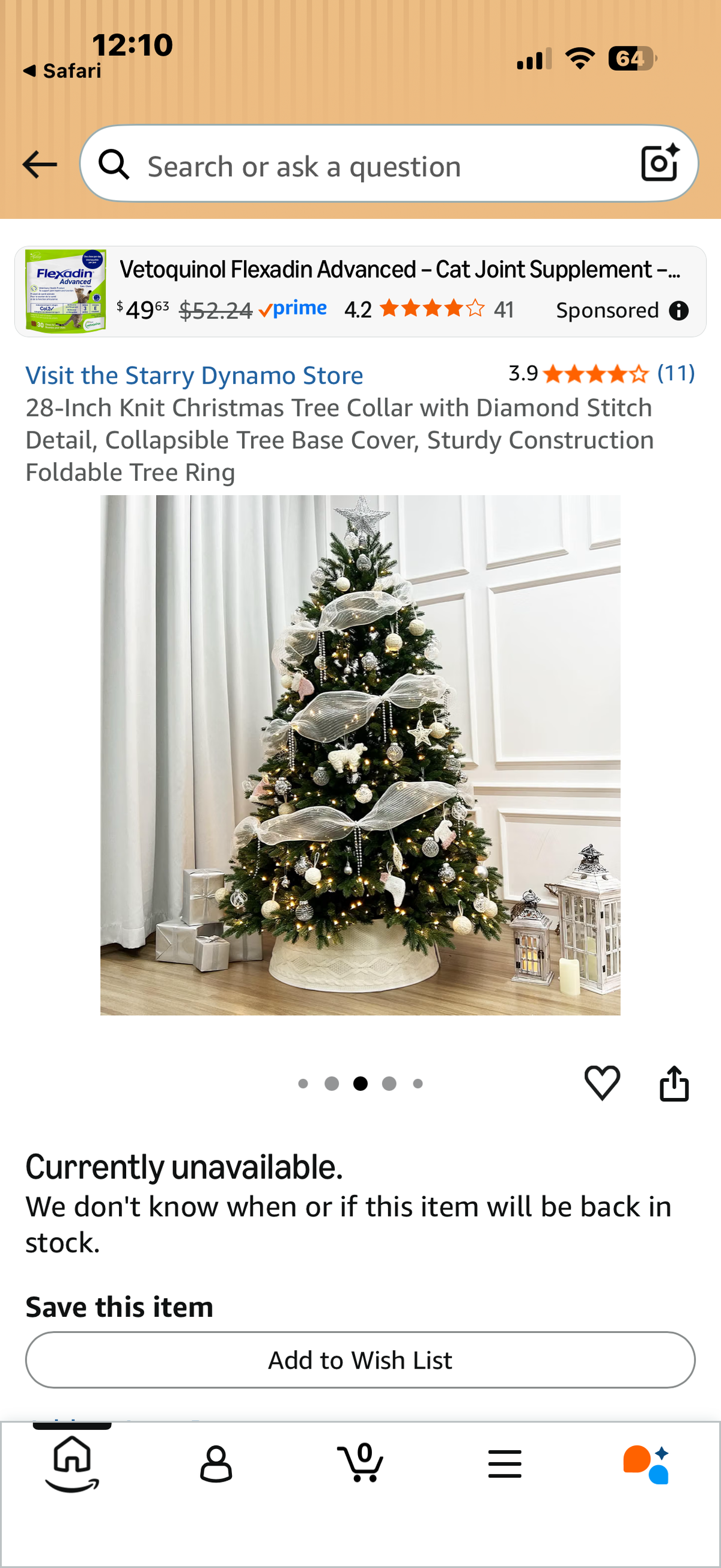 28-Inch Knit Christmas Tree Collar with Diamond Stitch Detail, Collapsible Tree Base Cover, Sturdy Construction Foldable Tree Ring