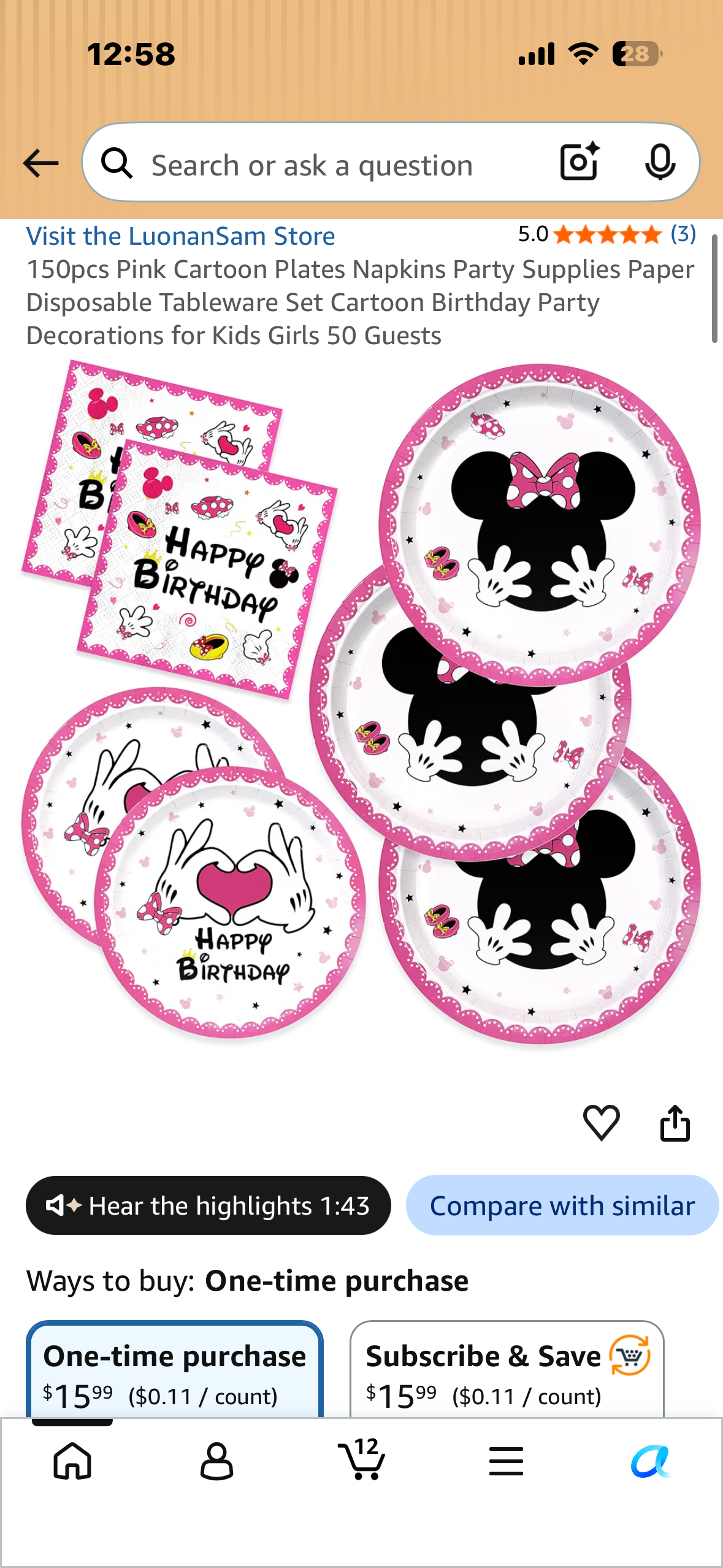 150 Piece Mickey Mouse Birthday Party Supplies Tableware Set