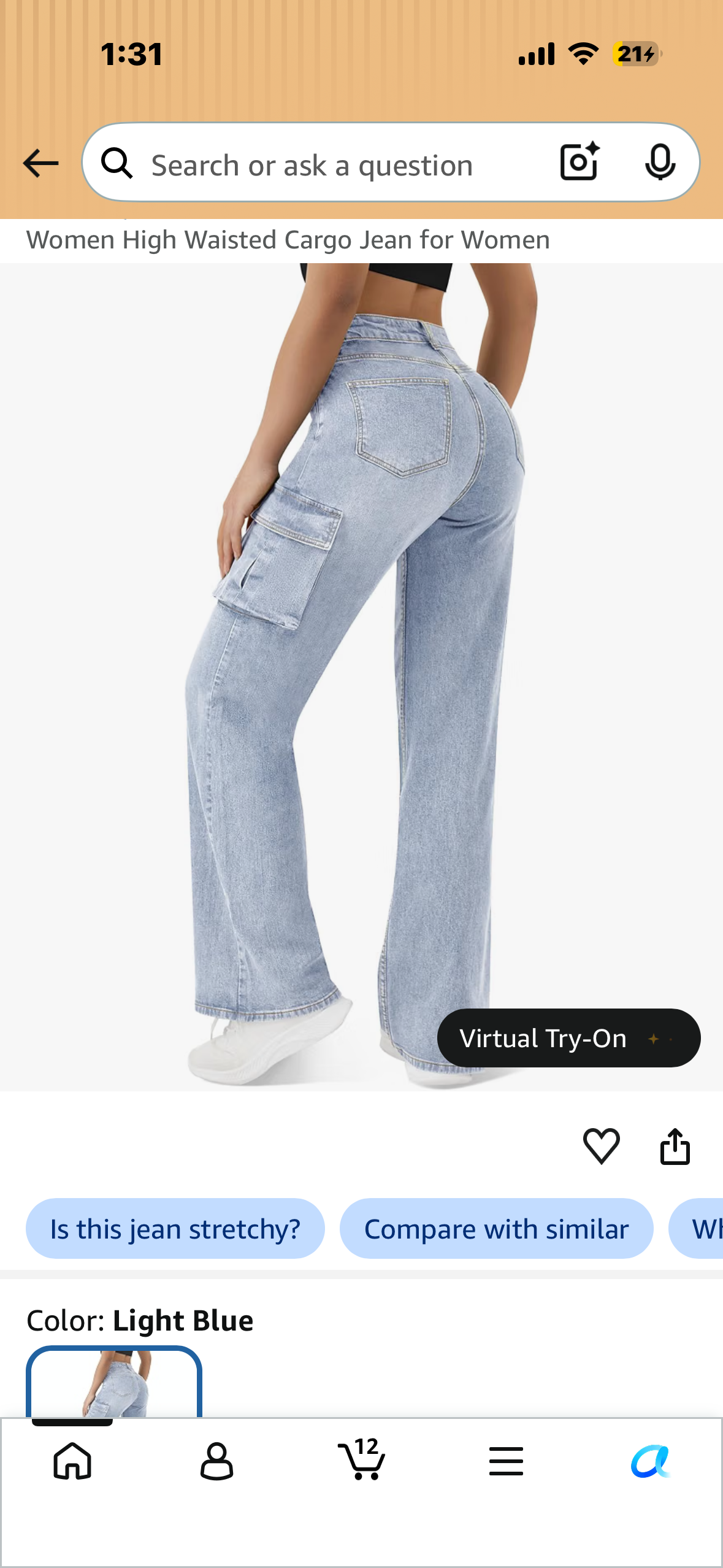 Women High Waisted Cargo Jean for Women (Size 12)