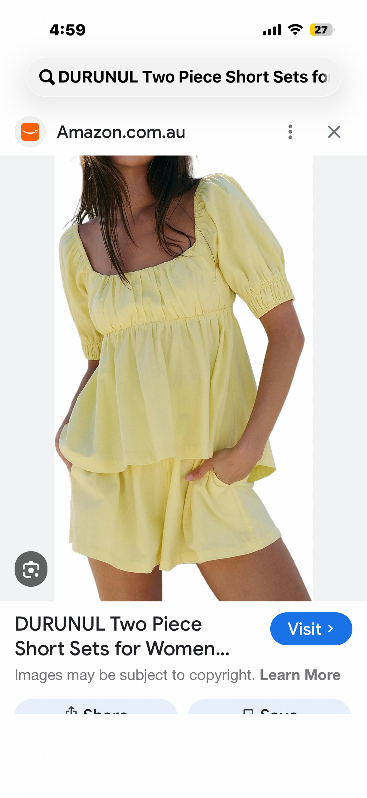 Two Piece Short Sets for Women Short Puff Sleeve Tie Back Babydoll Tops and Shorts Cute 2 Piece Vacation Outfits (Size Small)
