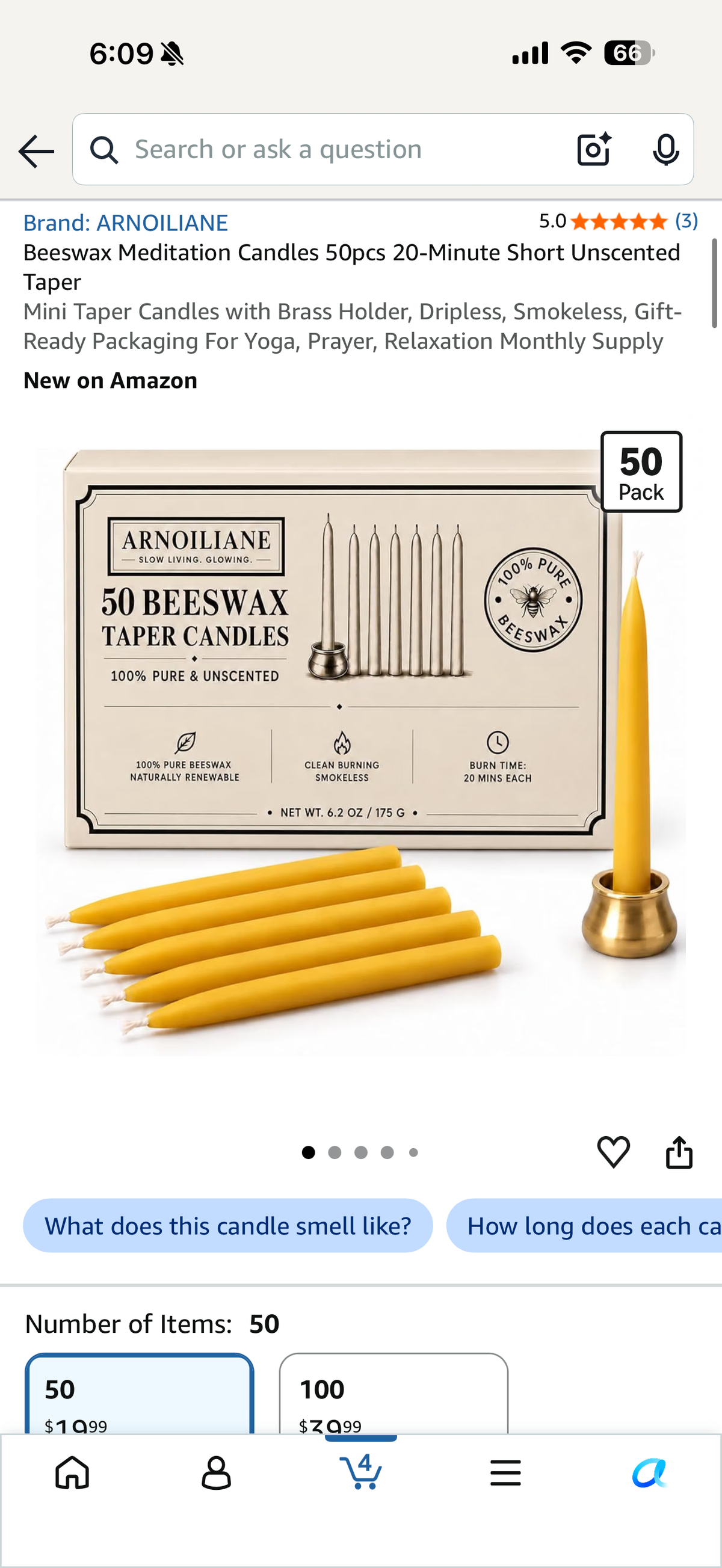 Beeswax Meditation Candles 50pcs 20-Minute Short Unscented Taper