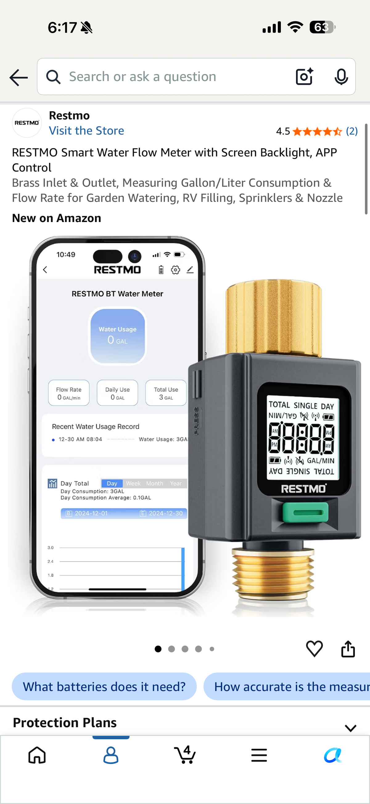 RESTMO Smart Water Flow Meter with Screen Backlight, APP Control