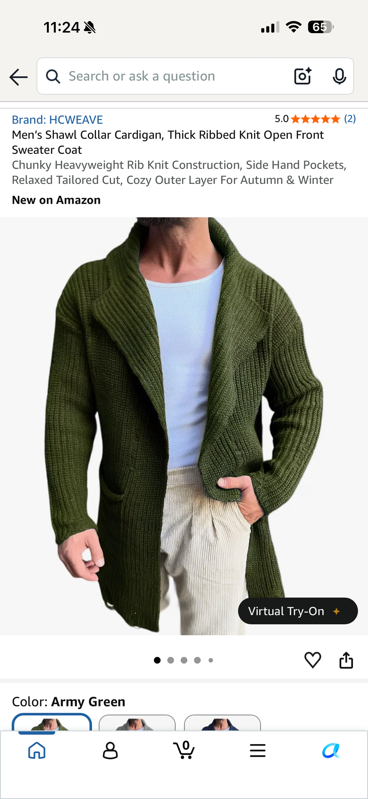 Men’s Shawl Collar Cardigan, Thick Ribbed Knit Open Front Sweater Coat (Size Medium)