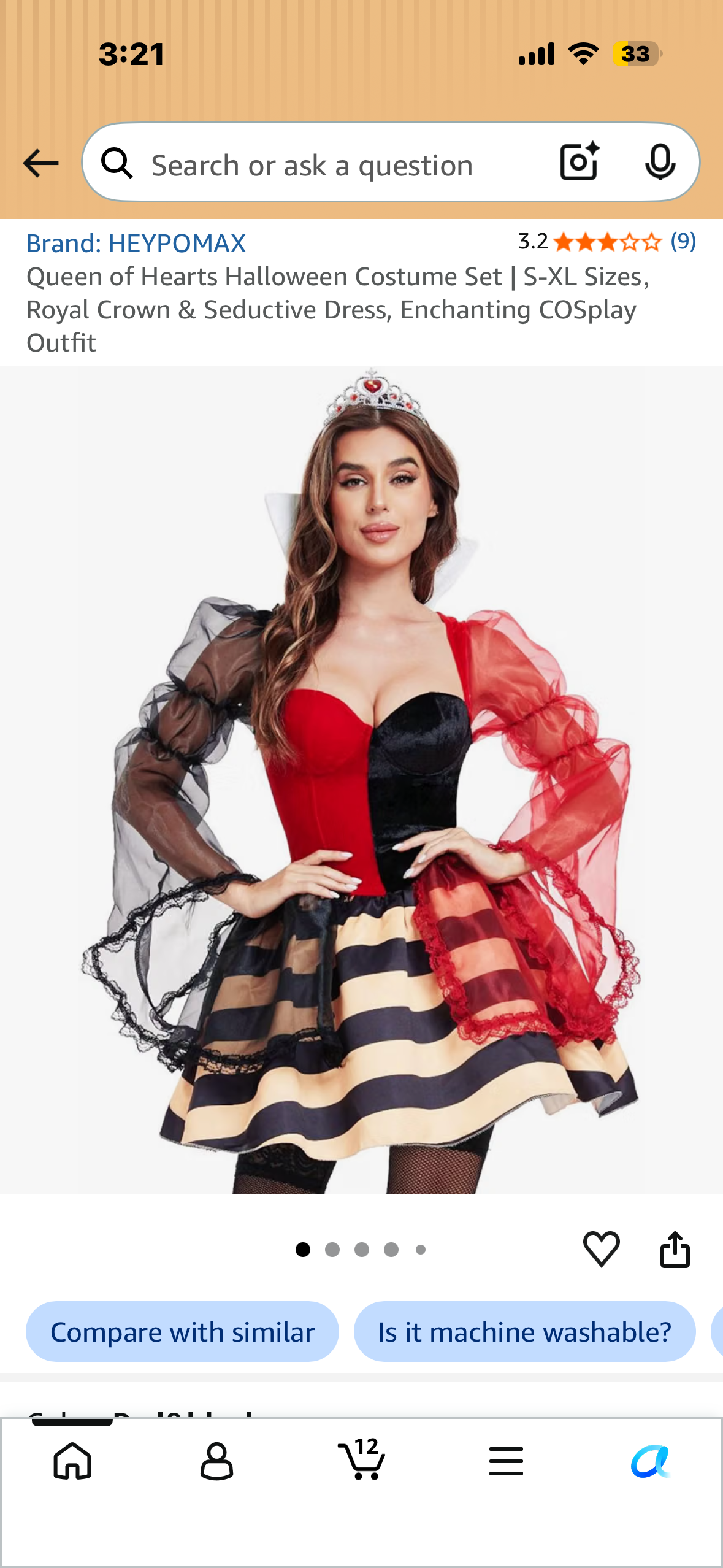 Queen of Hearts Halloween Costume, Royal Crown & Seductive Dress, Enchanting COSplay Outfit (Size Medium)