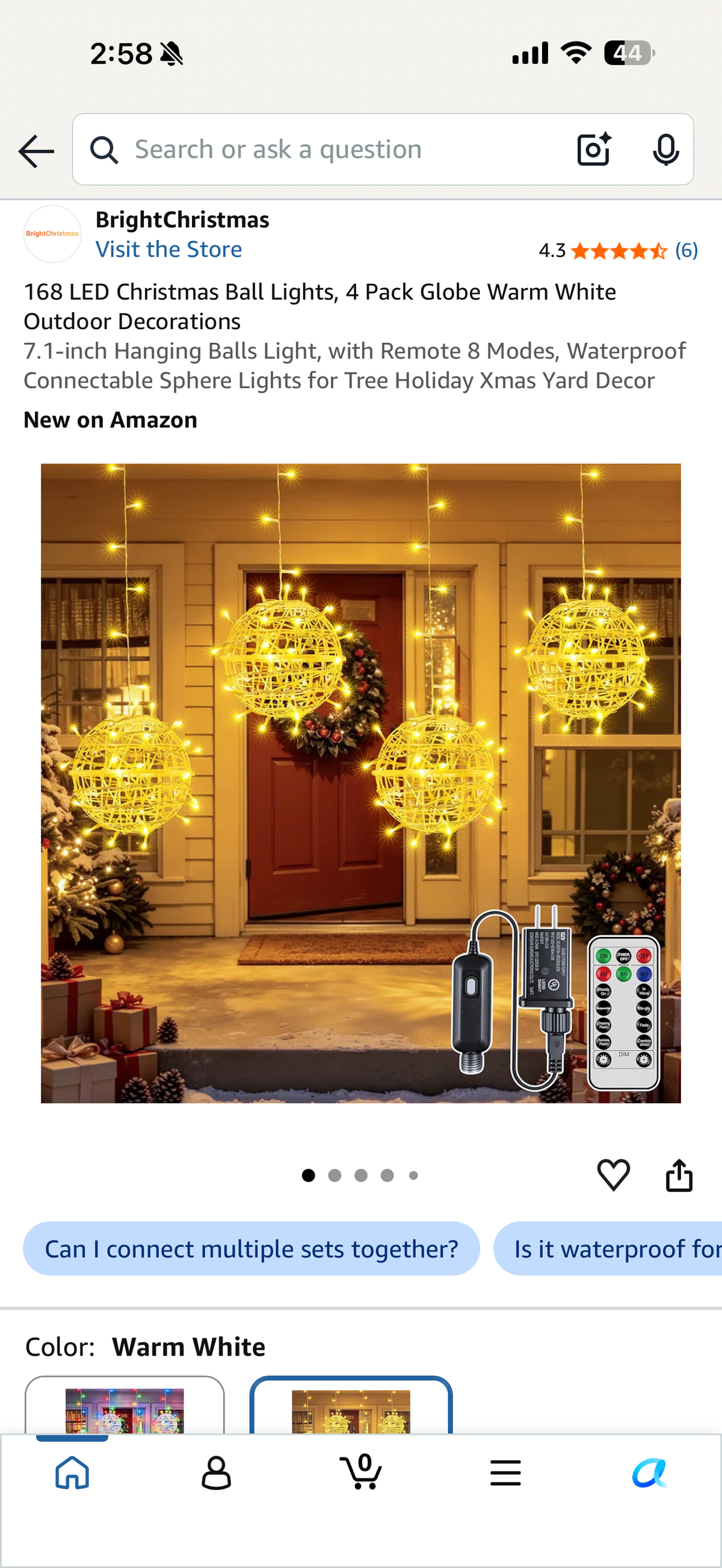 168 LED Christmas Ball Lights, 4 Pack Globe Warm White Outdoor Decorations
