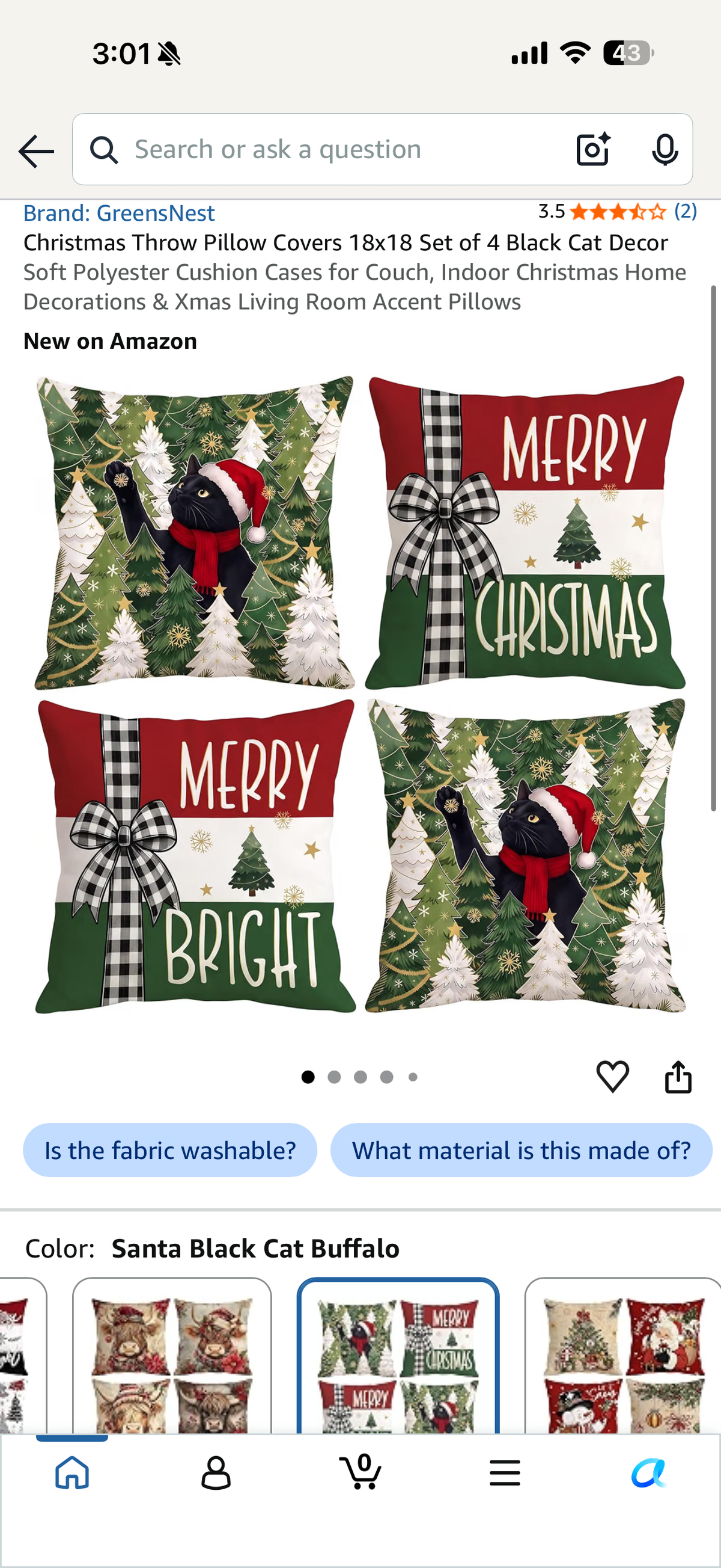Christmas Throw Pillow Covers 18x18 Set of 4 Black Cat Decor Soft Polyester Cushion Cases for Couch, Indoor Christmas Home