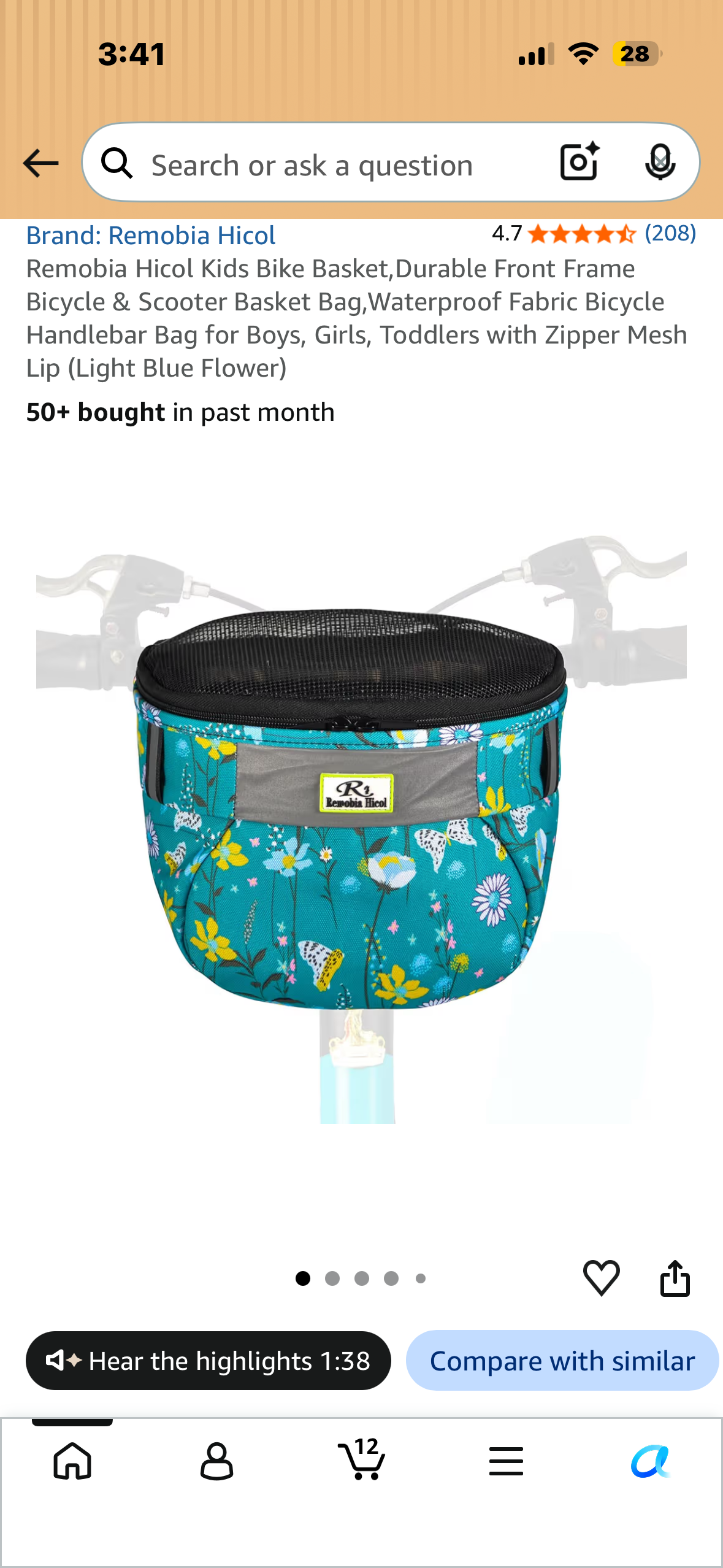 Bomboly Kids Bike Basket, Bicycle Front Handlebar Bag for Children, Designed to Carry Children's Stuff, Cycling Accessories