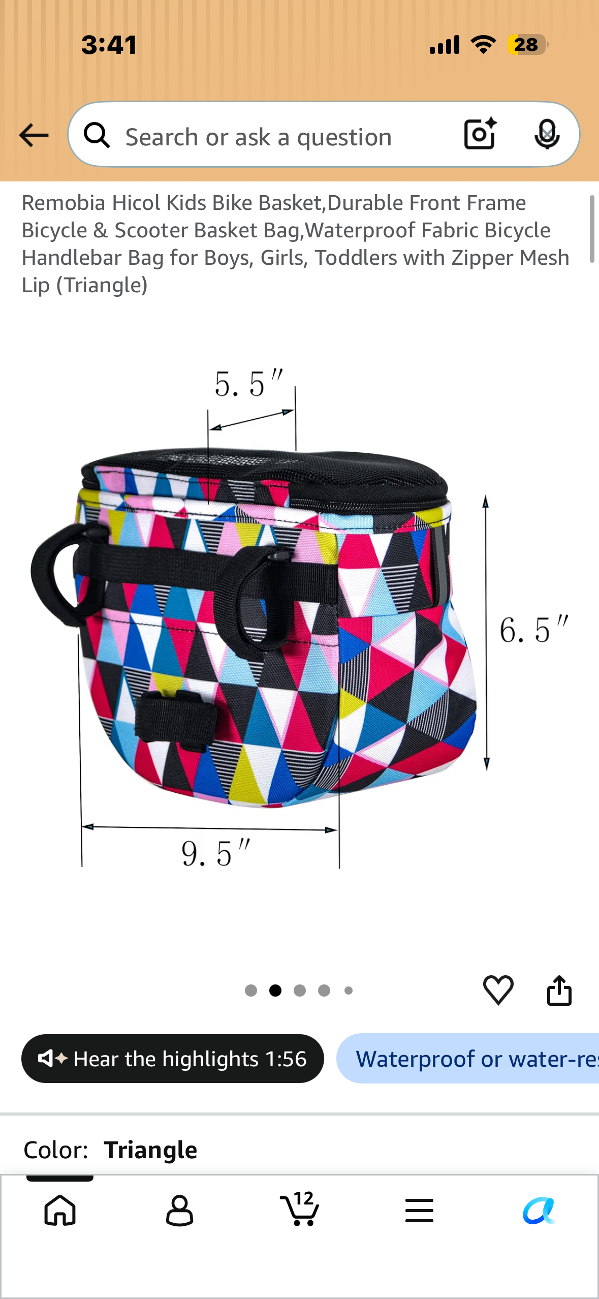 Bomboly Kids Bike Basket, Bicycle Front Handlebar Bag for Children, Designed to Carry Children's Stuff, Cycling Accessories