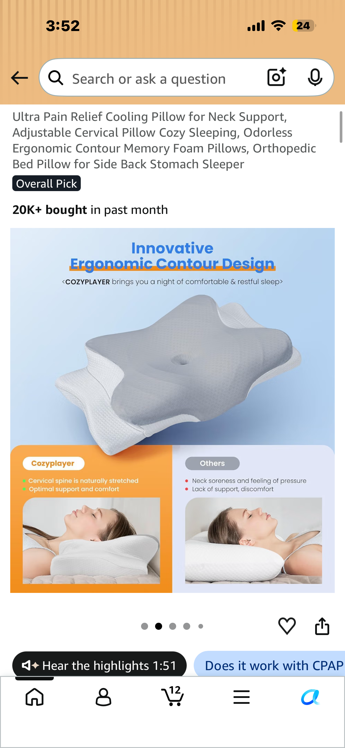 Mullow® Cervical Pillow, Memory Foam Neck & Shoulder Support, Ergonomic Contour for Side, Back, Stomach Sleepers