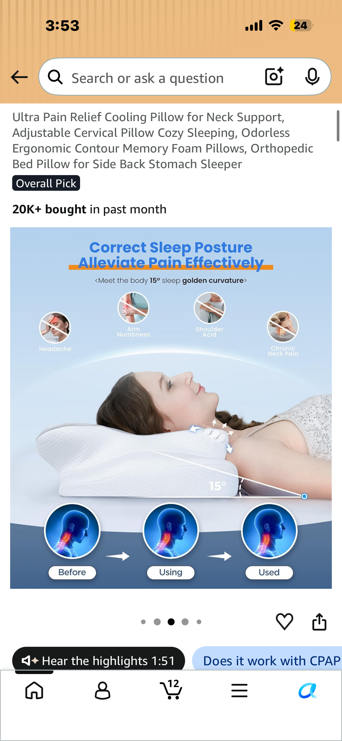 Mullow® Cervical Pillow, Memory Foam Neck & Shoulder Support, Ergonomic Contour for Side, Back, Stomach Sleepers