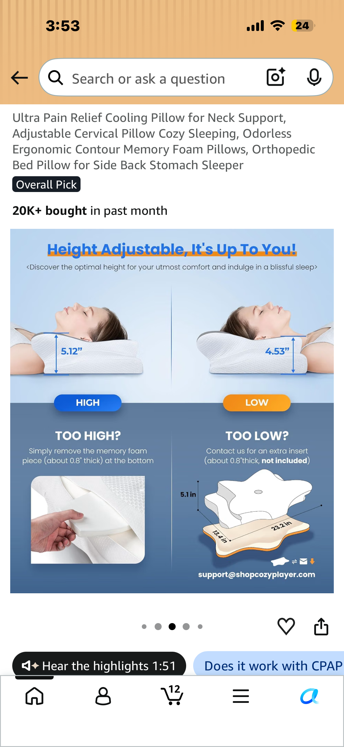 Mullow® Cervical Pillow, Memory Foam Neck & Shoulder Support, Ergonomic Contour for Side, Back, Stomach Sleepers