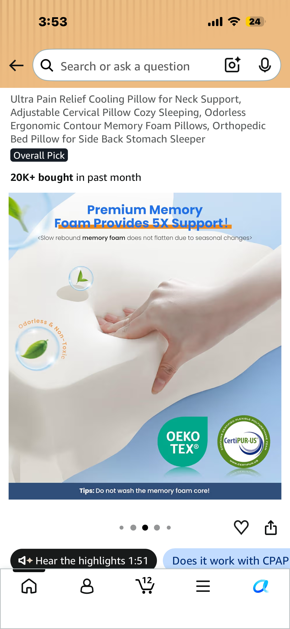 Mullow® Cervical Pillow, Memory Foam Neck & Shoulder Support, Ergonomic Contour for Side, Back, Stomach Sleepers
