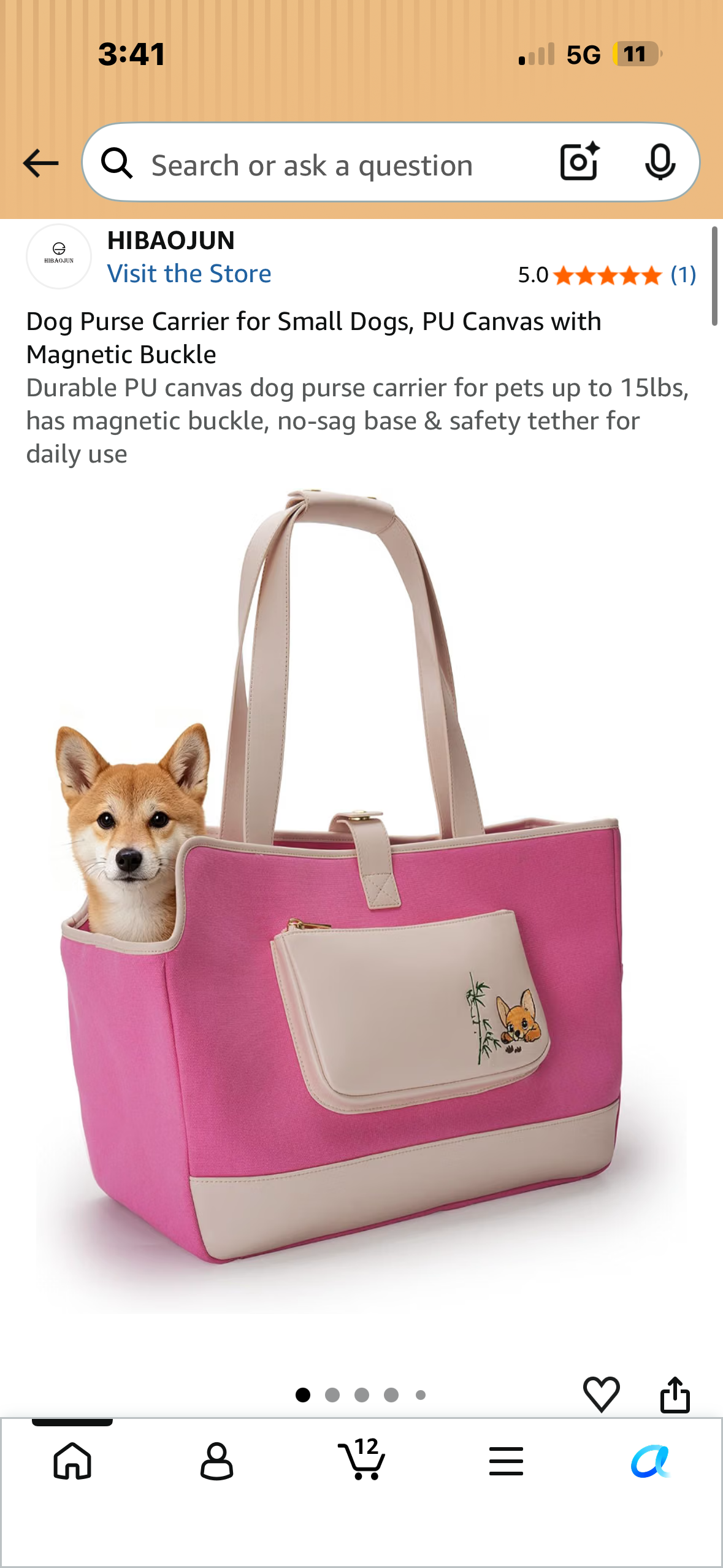 Dog Purse Carrier for Small Dogs, PU Canvas with Magnetic Buckle Durable PU canvas dog purse carrier for pets up to 15lbs, has magnetic buckle, no-sag base & safety tether for daily use