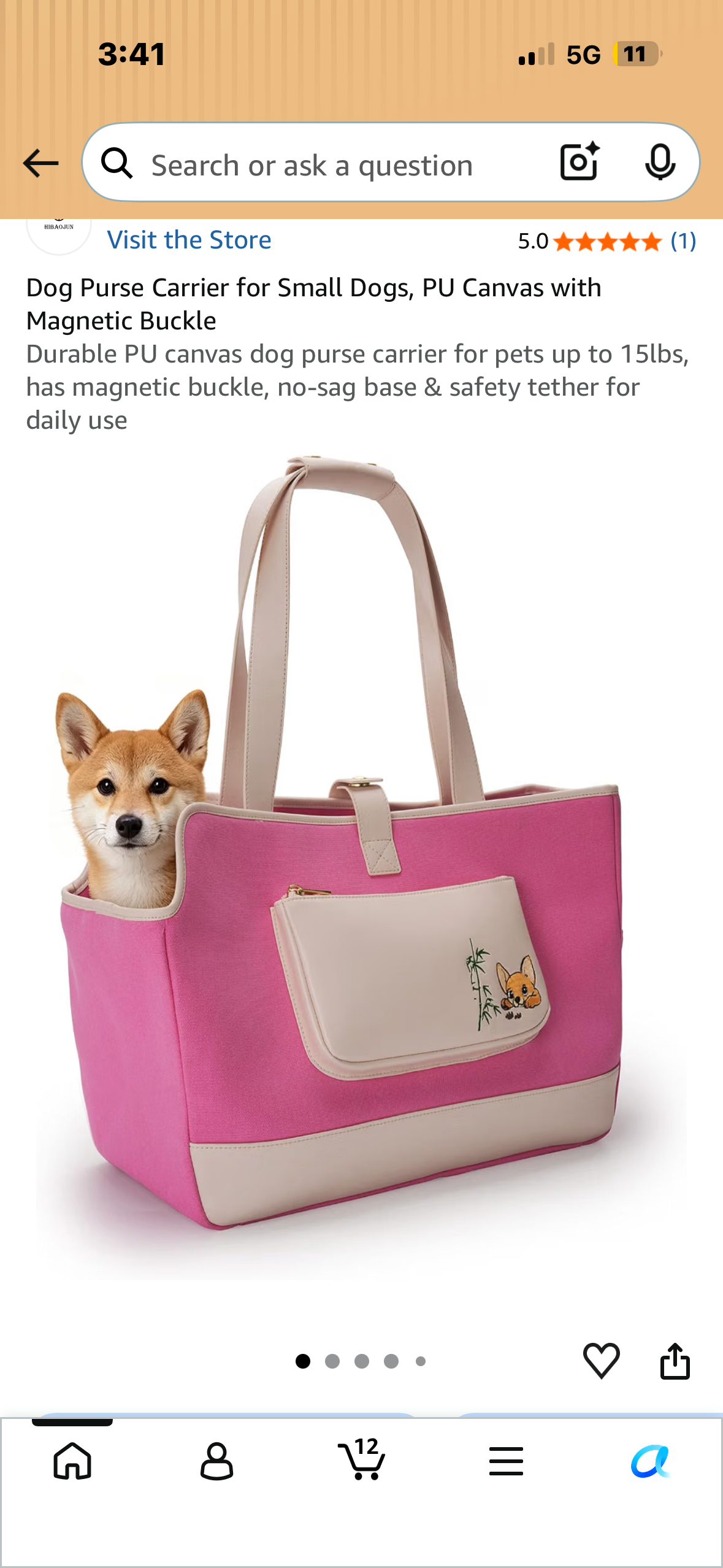 Dog Purse Carrier for Small Dogs, PU Canvas with Magnetic Buckle Durable PU canvas dog purse carrier for pets up to 15lbs, has magnetic buckle, no-sag base & safety tether for daily use