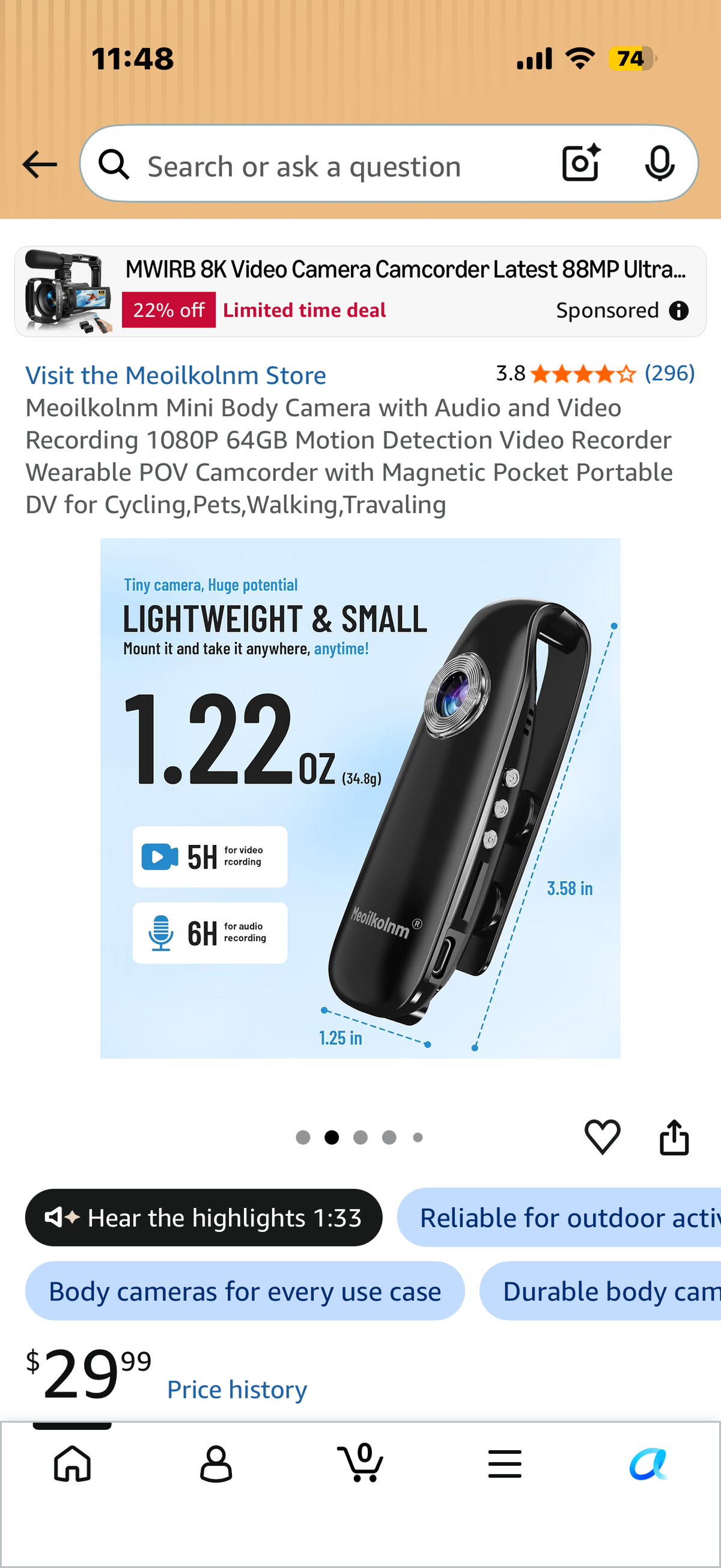 Meoilkolnm Mini Body Camera with Audio and Video Recording 1080P 64GB