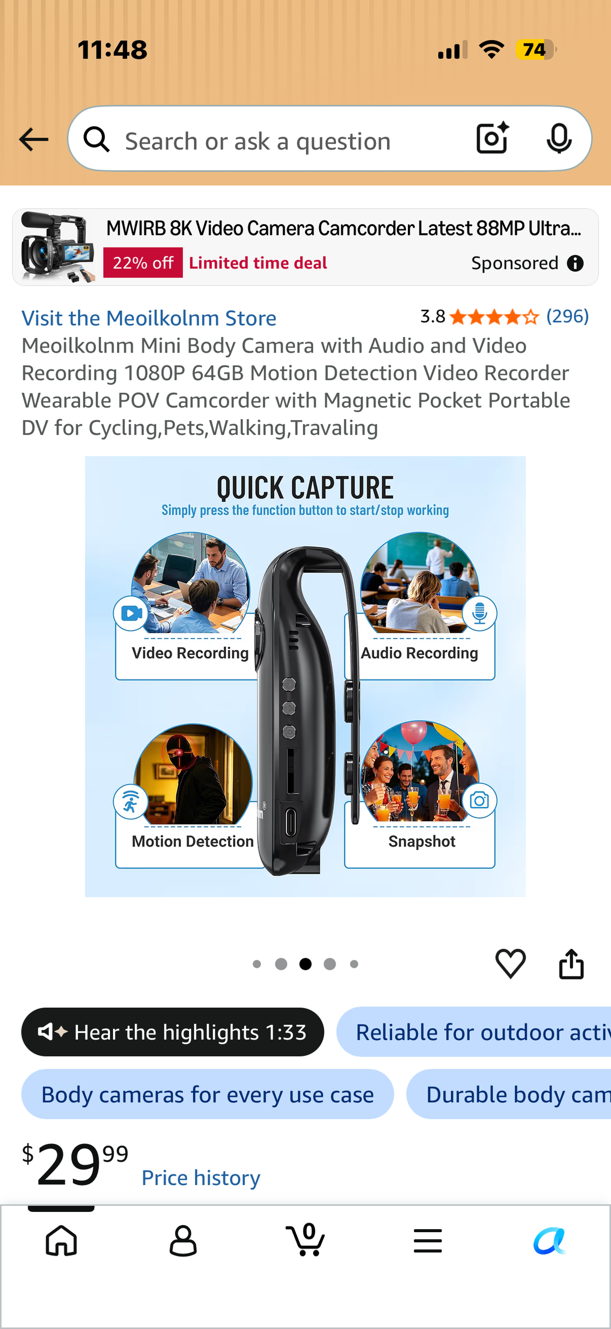 Meoilkolnm Mini Body Camera with Audio and Video Recording 1080P 64GB