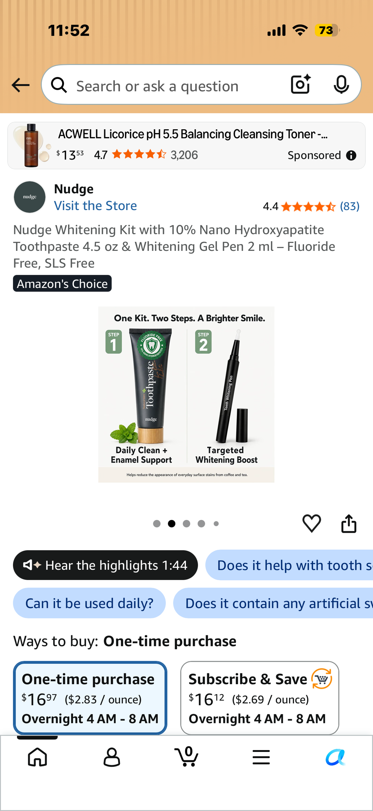 Nudge Whitening Kit with 10% Nano Hydroxyapatite Toothpaste 4.5 oz & Whitening Gel Pen 2 ml – Fluoride Free, SLS Free