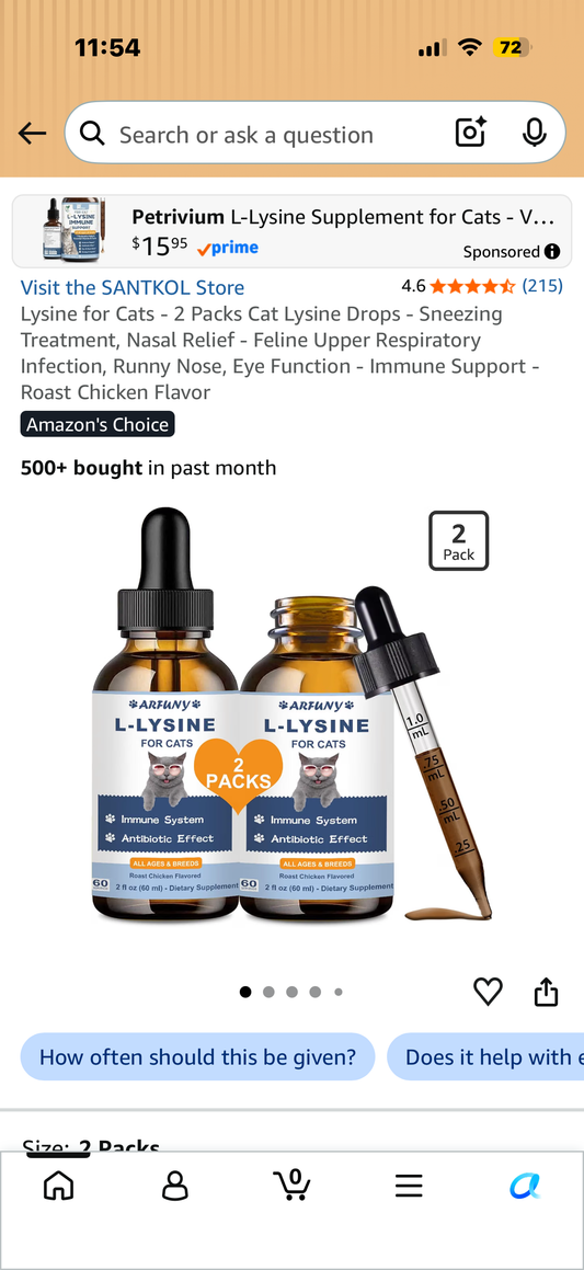 Lysine for Cats - 2 Packs Cat Lysine Drops - Sneezing Treatment, Nasal Relief - Feline Upper Respiratory Infection, Runny Nose, Eye Function - Immune Support - Bacon Flavor