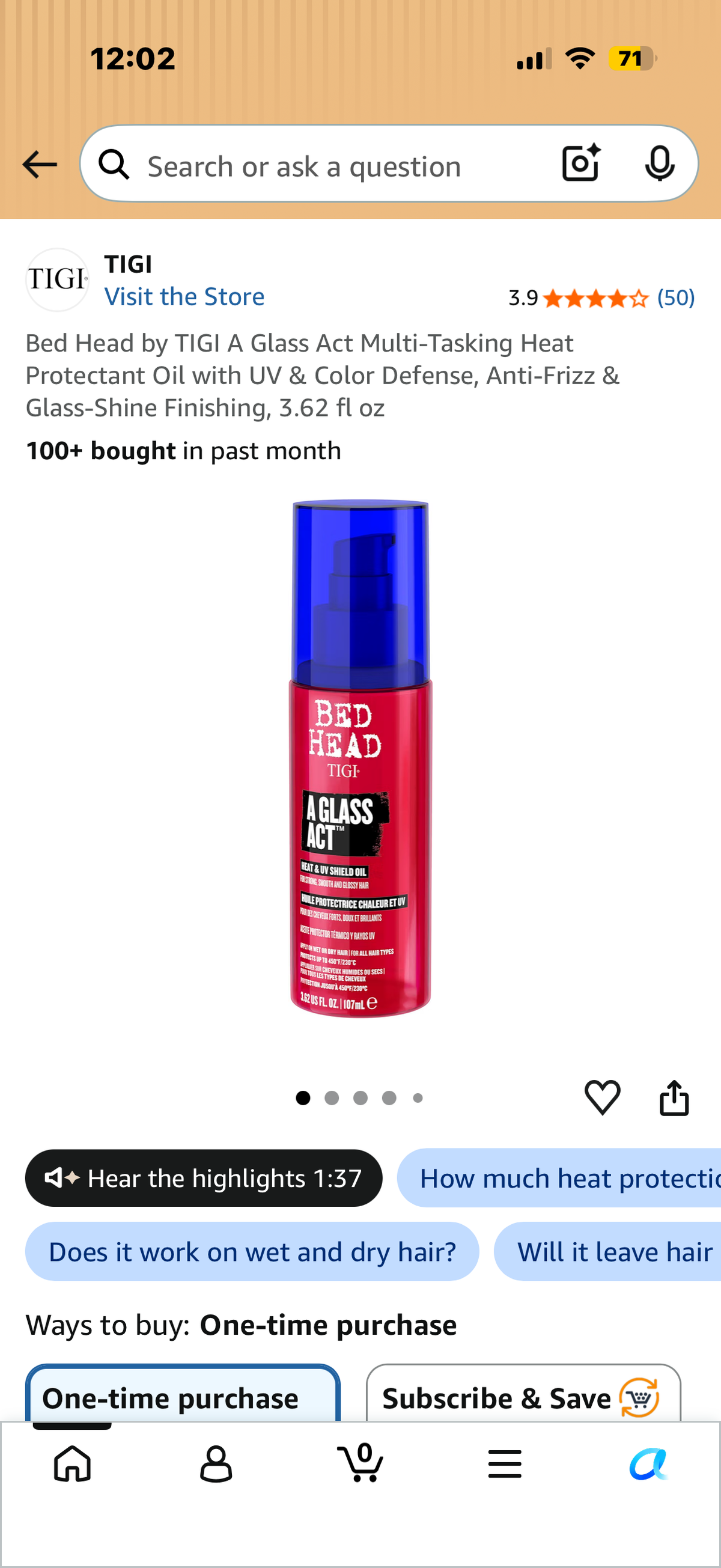 Bed Head by TIGI A Glass Act Multi-Tasking Heat Protectant Oil with UV & Color Defense