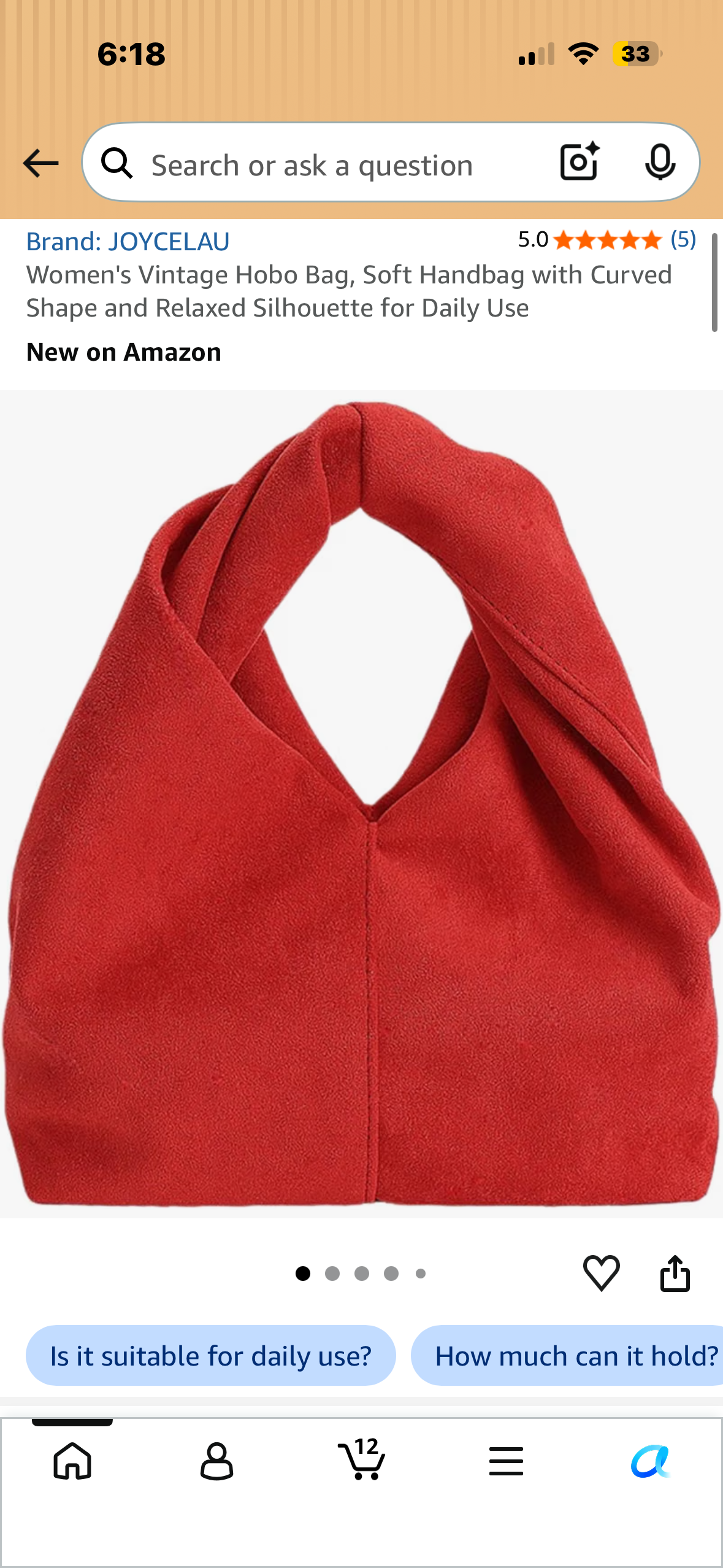 Women's Vintage Hobo Bag, Soft Handbag with Curved Shape and Relaxed Silhouette for Daily Use