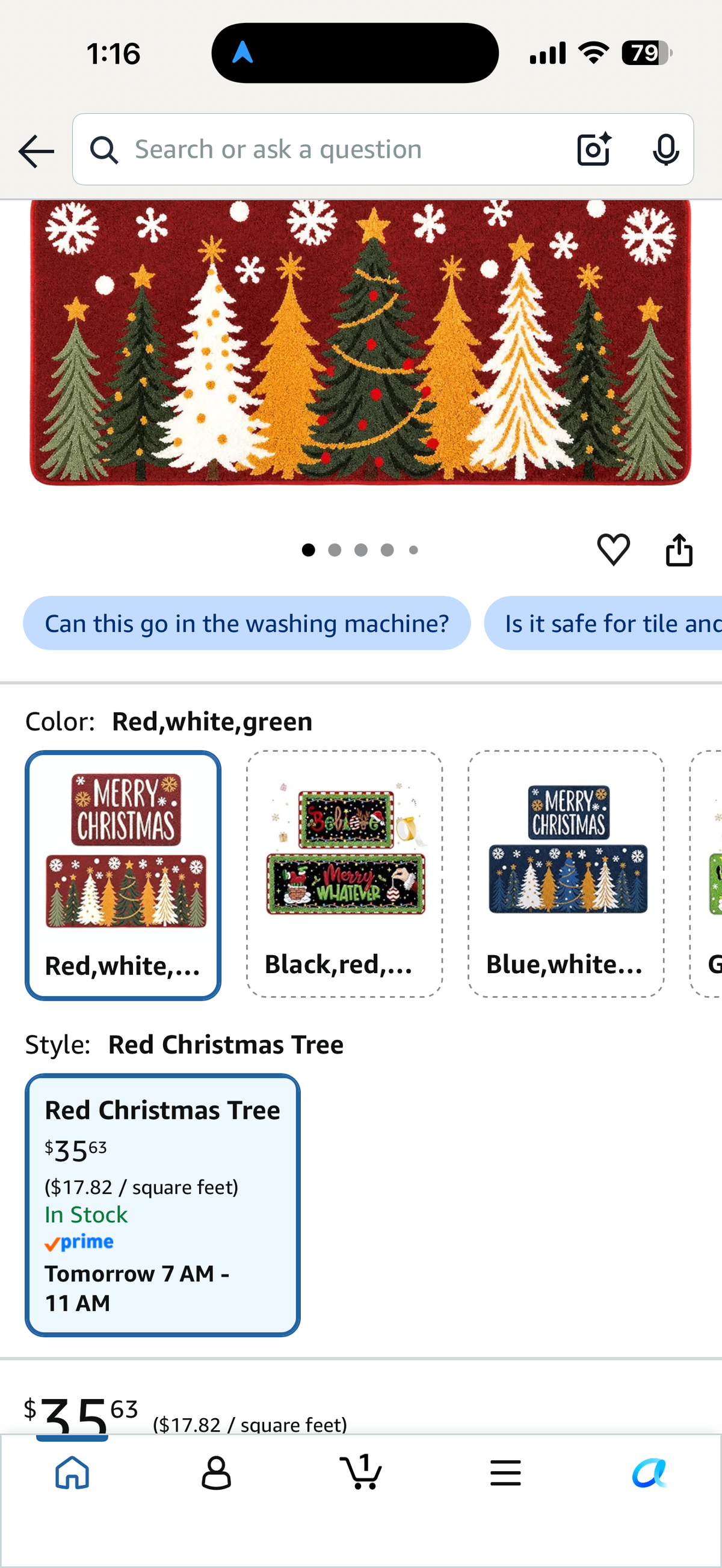 2 Pcs Burgundy Christmas Tree Bathroom Rug Set Non Slip Xmas Bath Mat