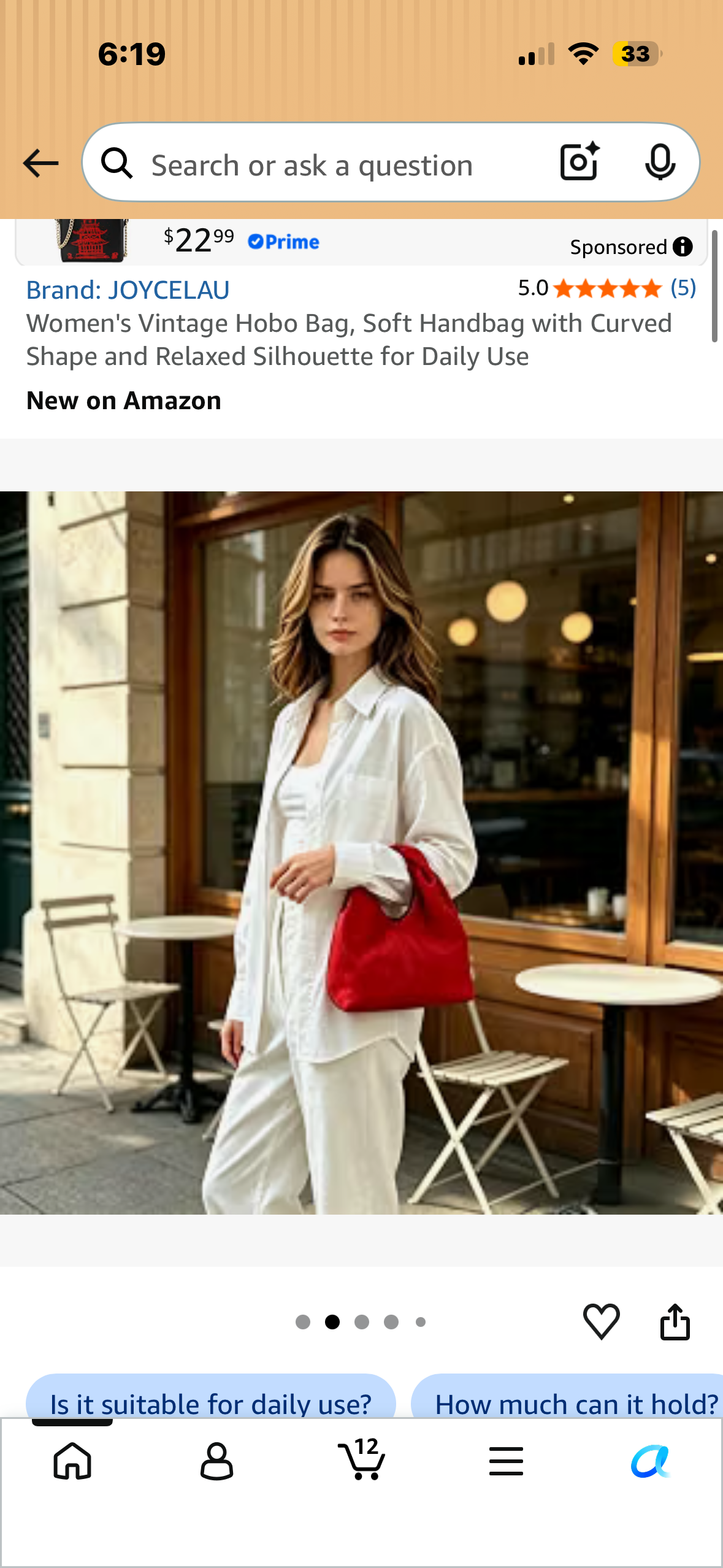 Women's Vintage Hobo Bag, Soft Handbag with Curved Shape and Relaxed Silhouette for Daily Use
