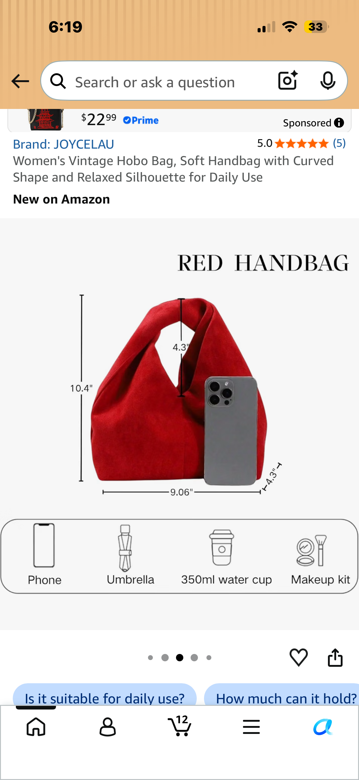 Women's Vintage Hobo Bag, Soft Handbag with Curved Shape and Relaxed Silhouette for Daily Use