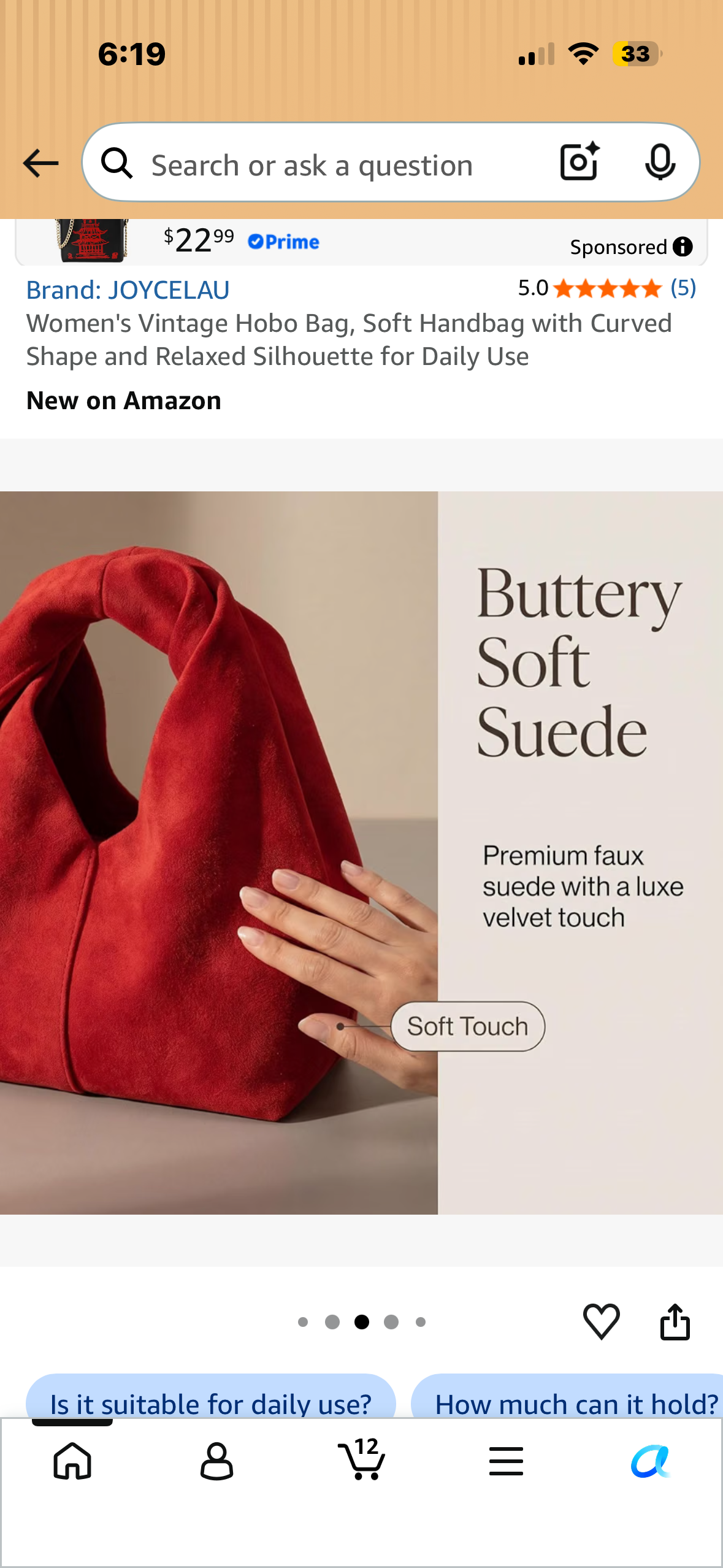 Women's Vintage Hobo Bag, Soft Handbag with Curved Shape and Relaxed Silhouette for Daily Use
