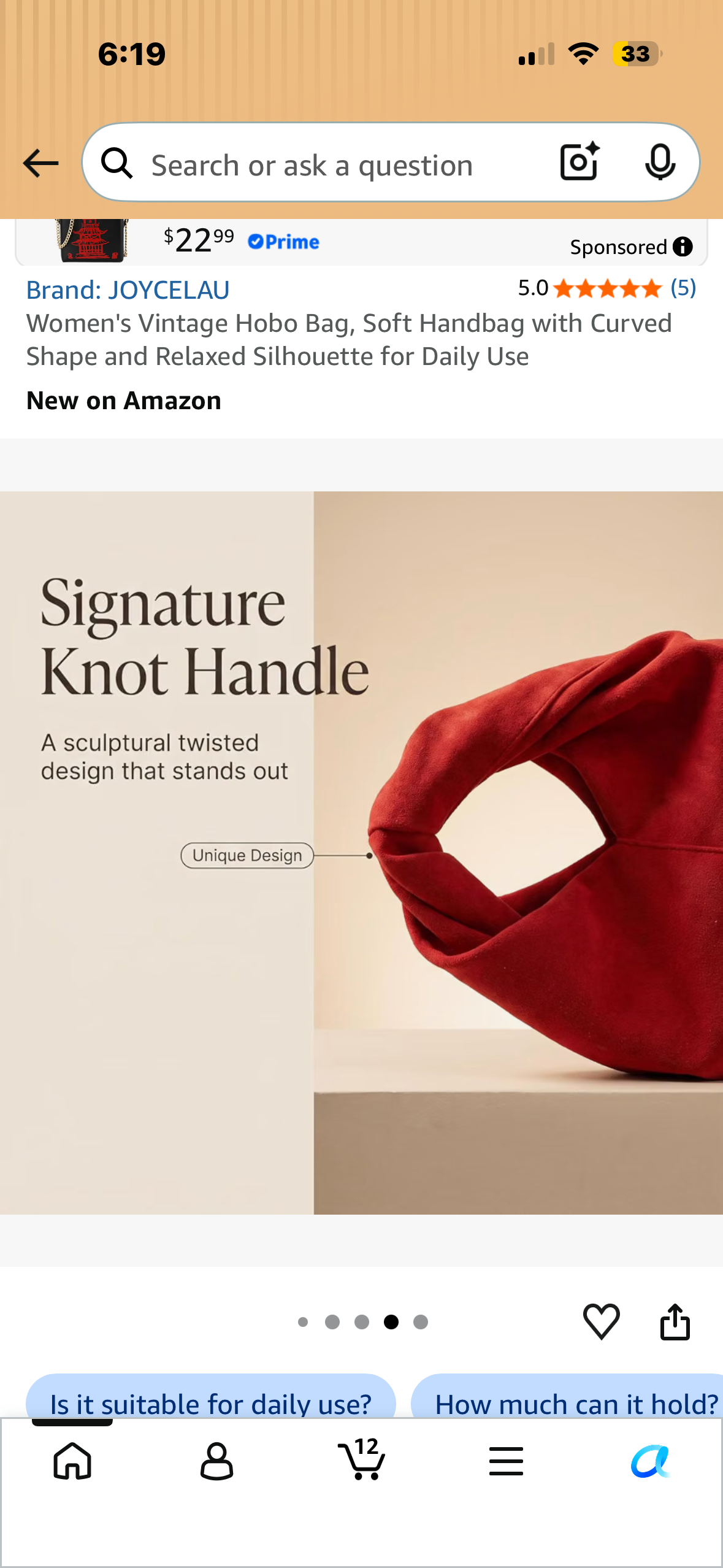 Women's Vintage Hobo Bag, Soft Handbag with Curved Shape and Relaxed Silhouette for Daily Use