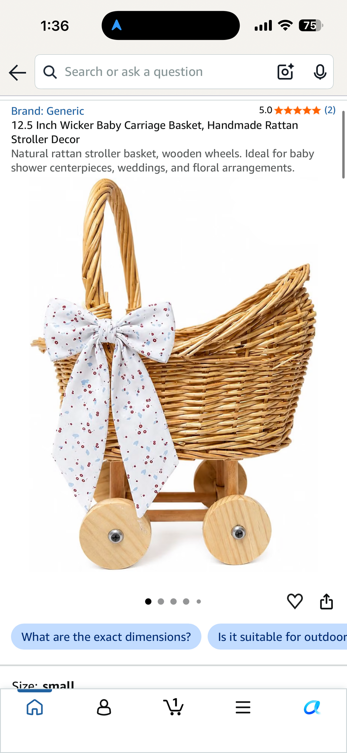 12.5 Inch Wicker Baby Carriage Basket, Handmade Rattan Stroller Decor