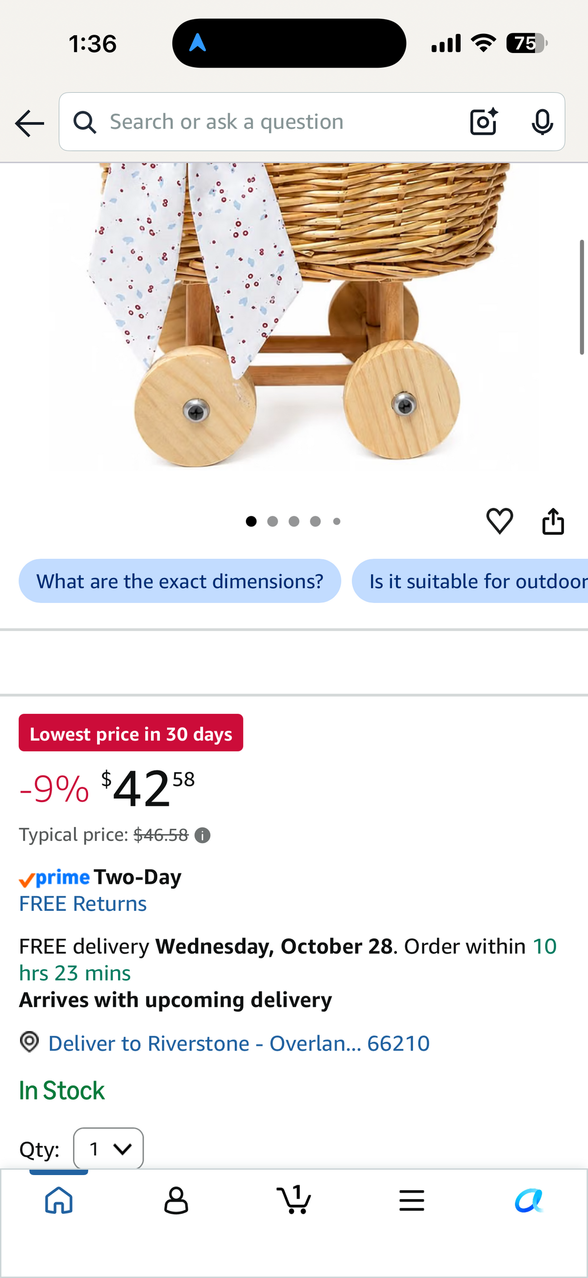 12.5 Inch Wicker Baby Carriage Basket, Handmade Rattan Stroller Decor